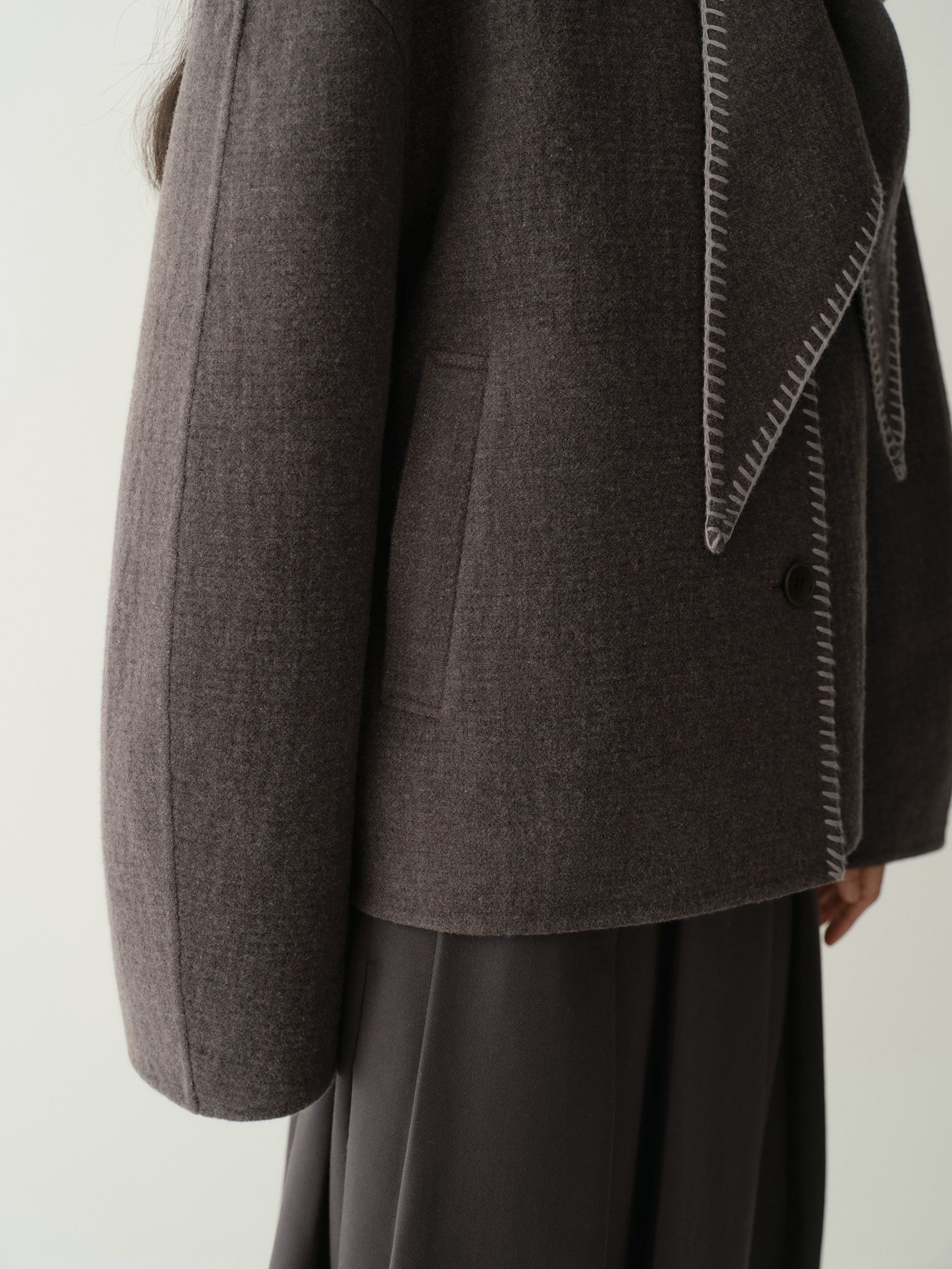 Scarf-detail Short Coat - Image 11