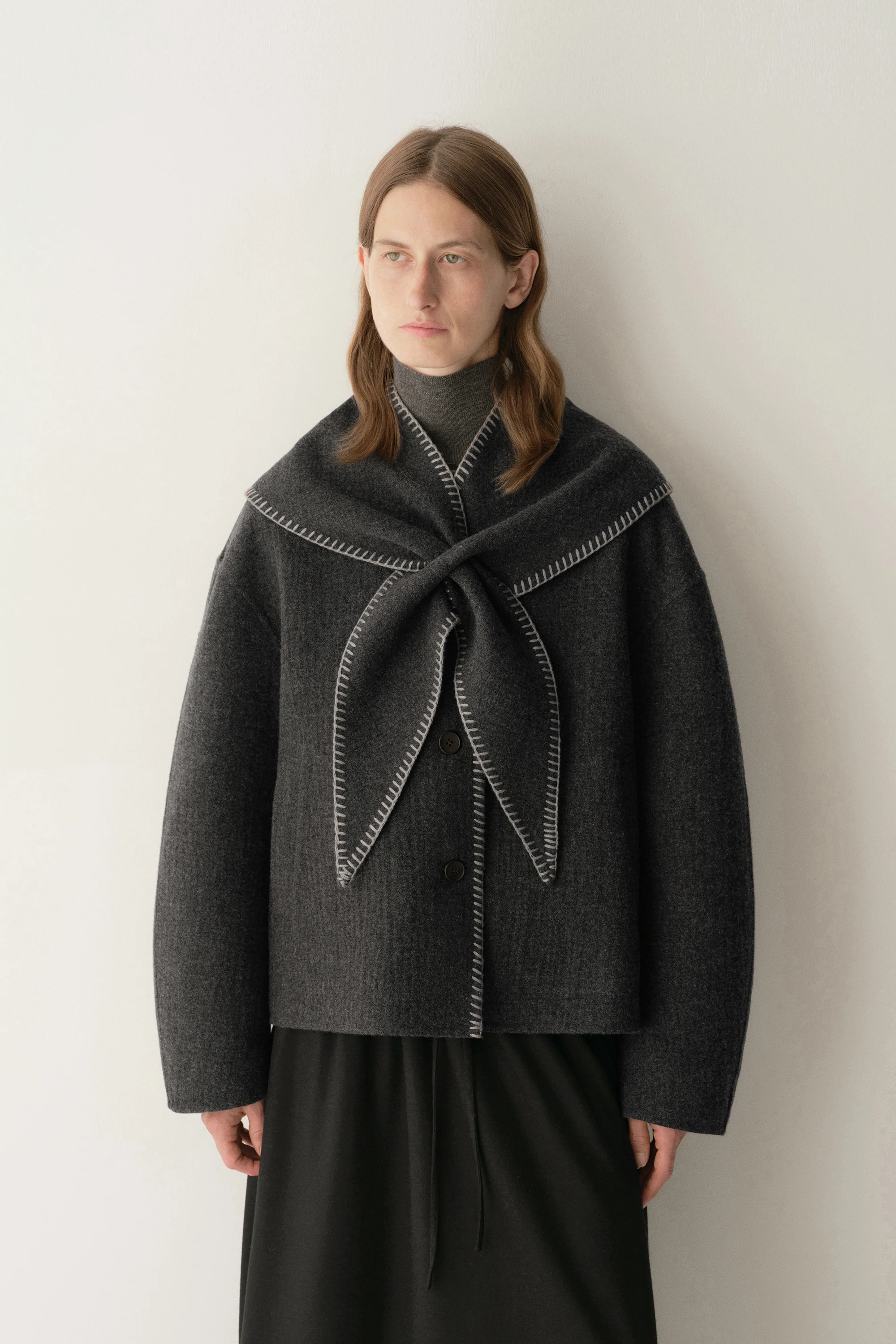 Scarf-detail Short Coat - Image 3