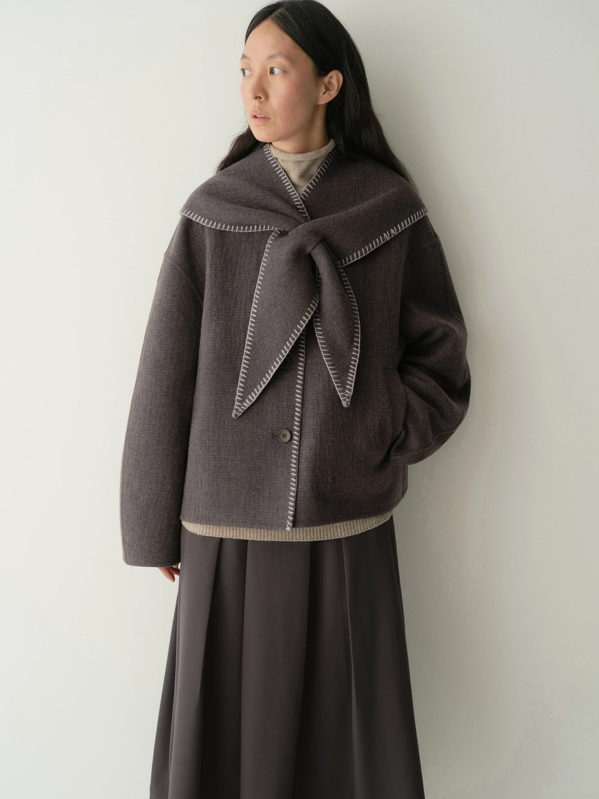 Scarf-detail Short Coat - Image 6