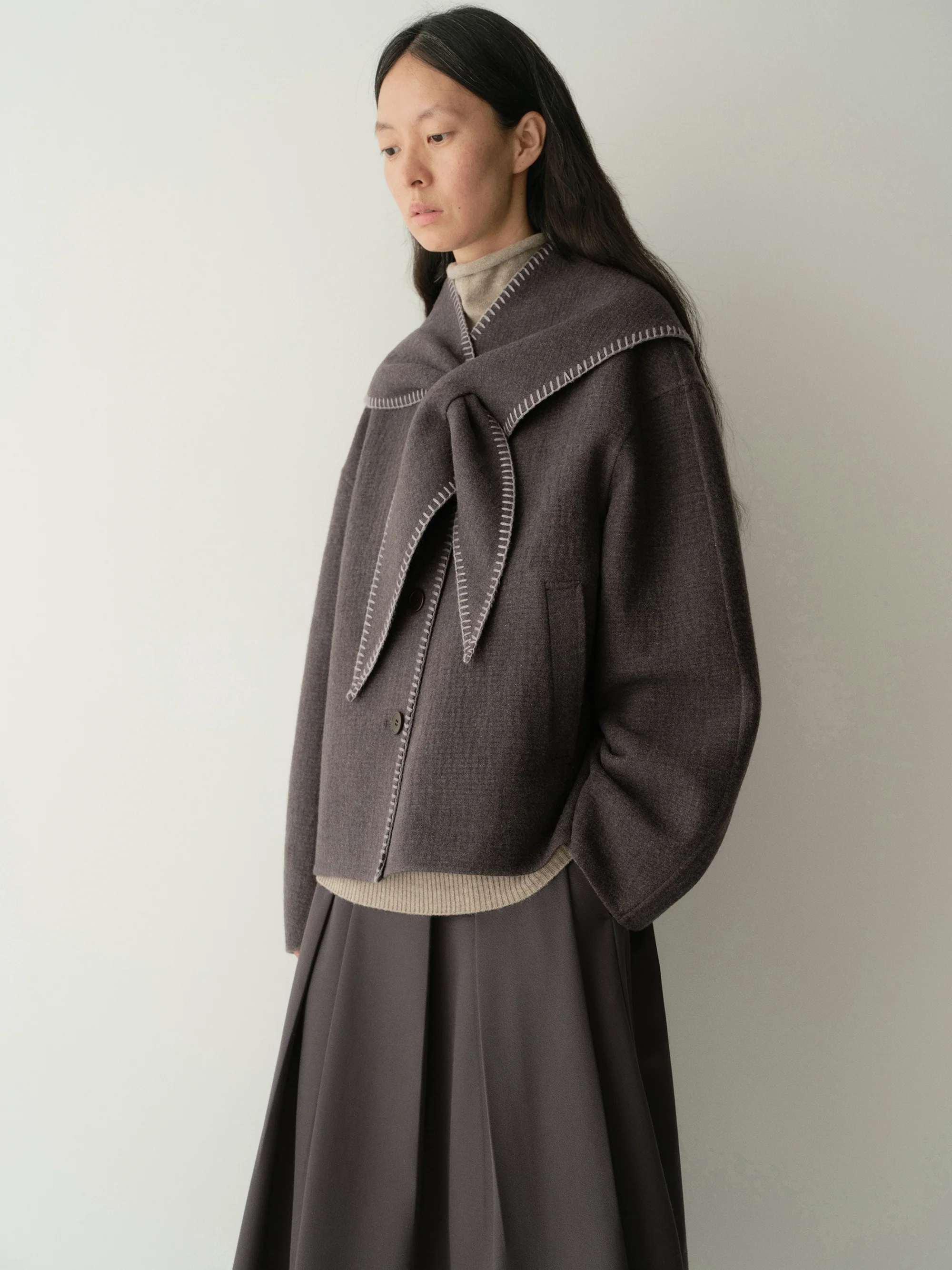 Scarf-detail Short Coat - Image 7