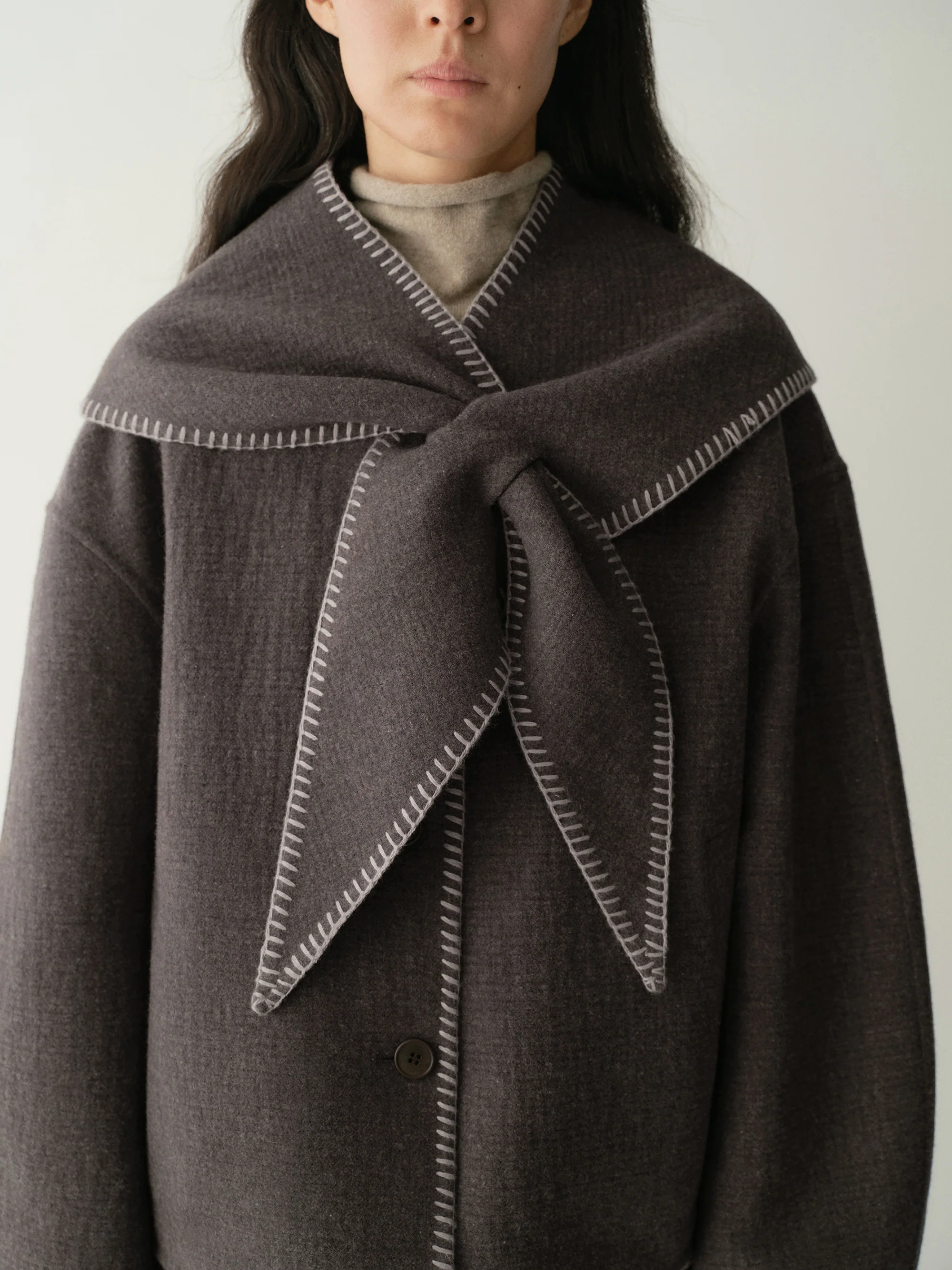 Scarf-detail Short Coat - Image 8