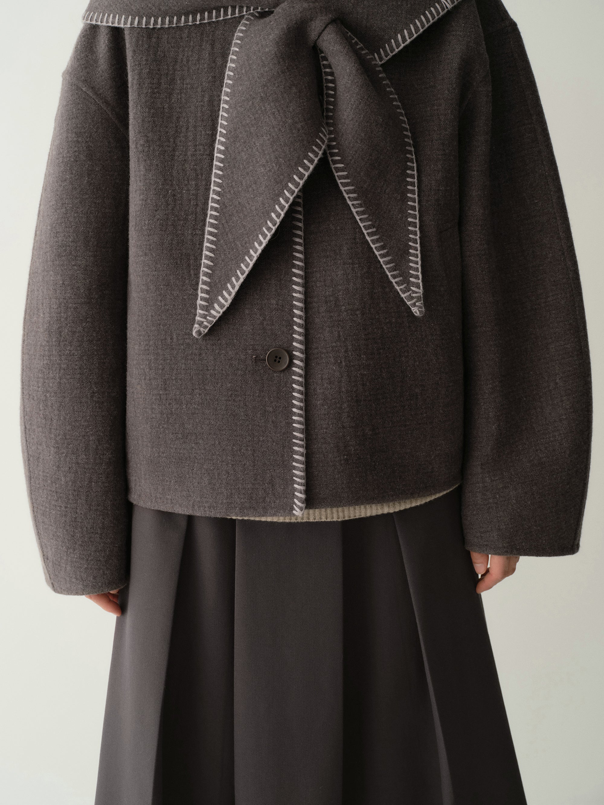 Scarf-detail Short Coat - Image 9