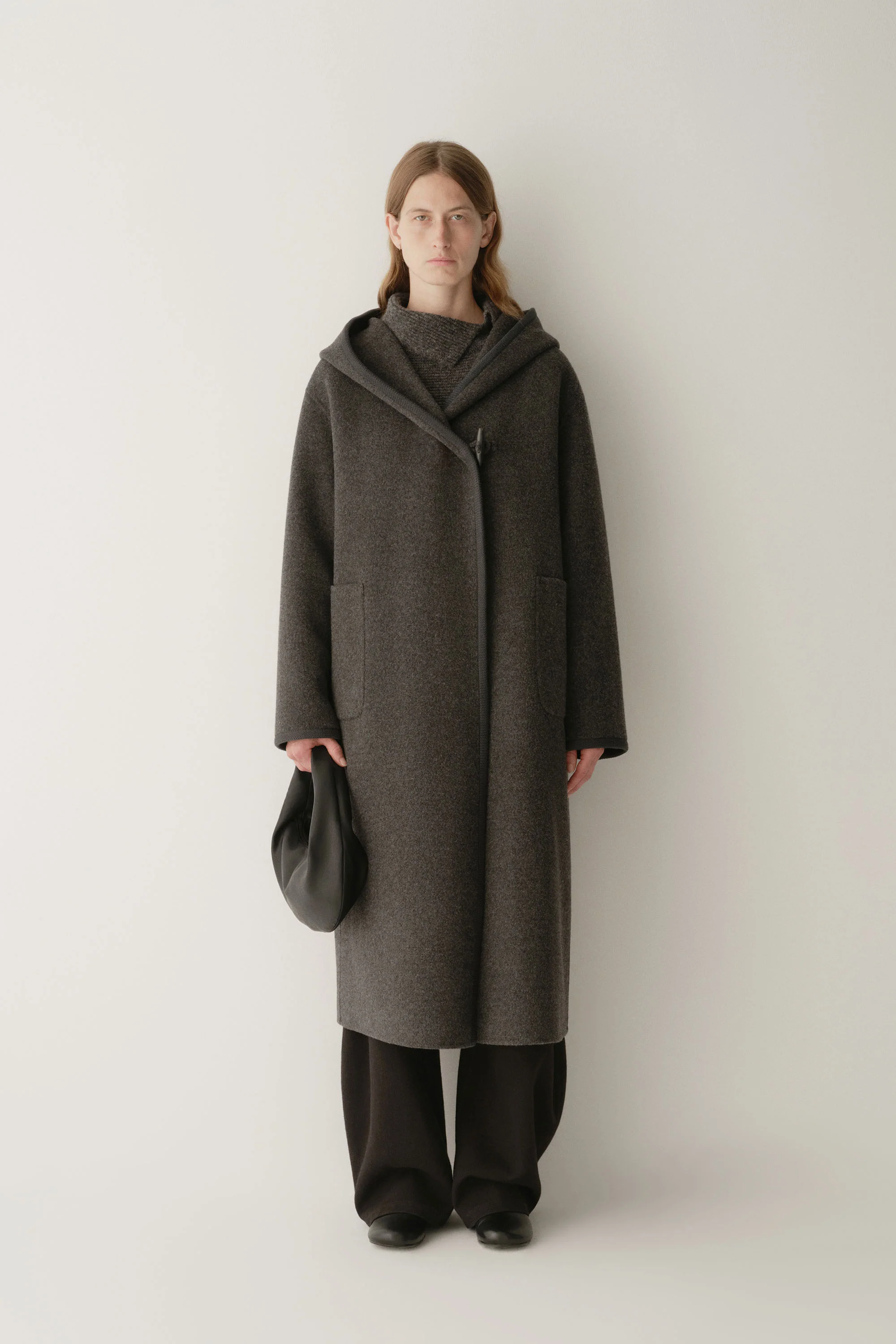 Long Ribbon-wrapped Hooded Coat