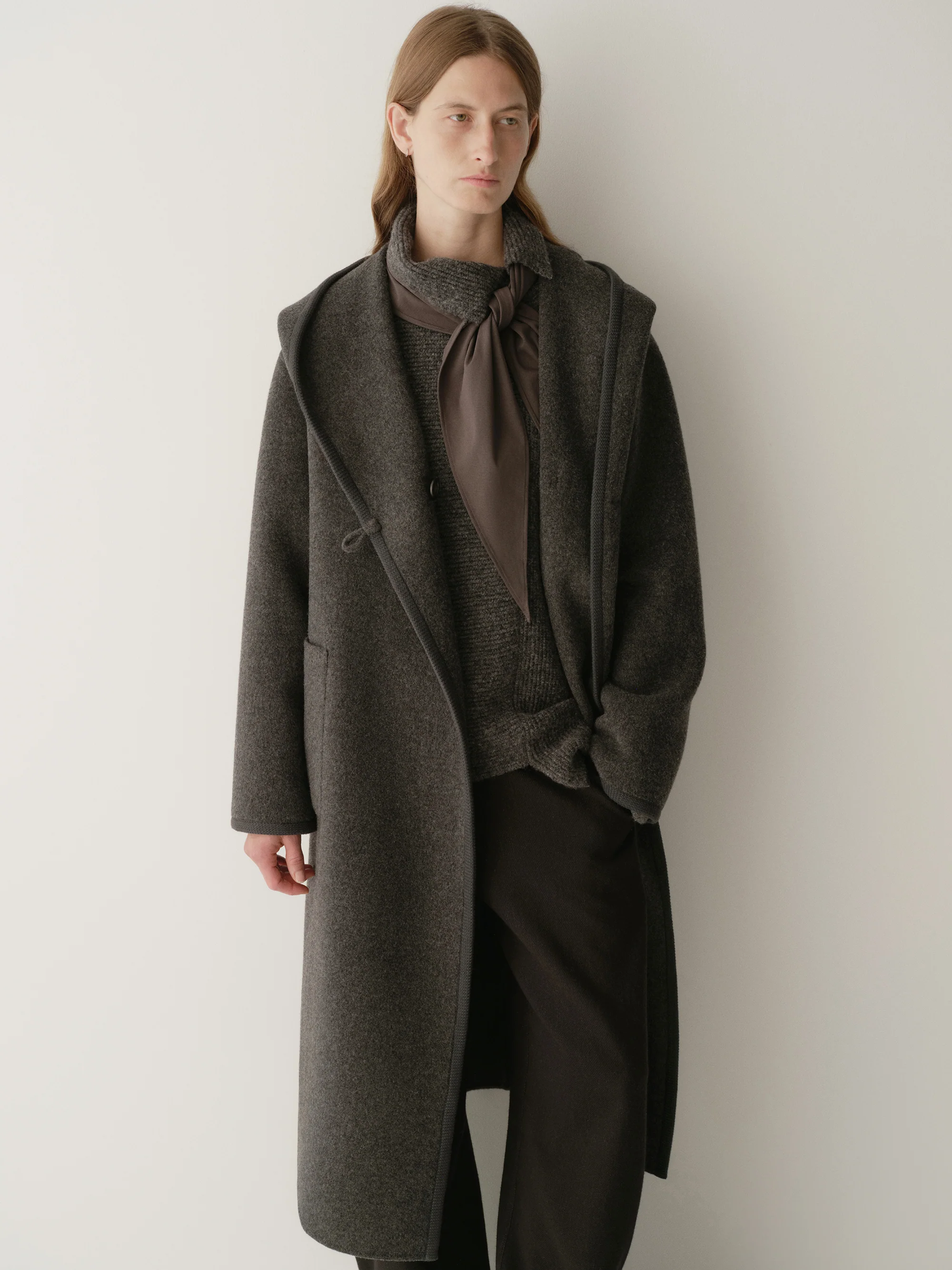 Long Ribbon-wrapped Hooded Coat - Image 17