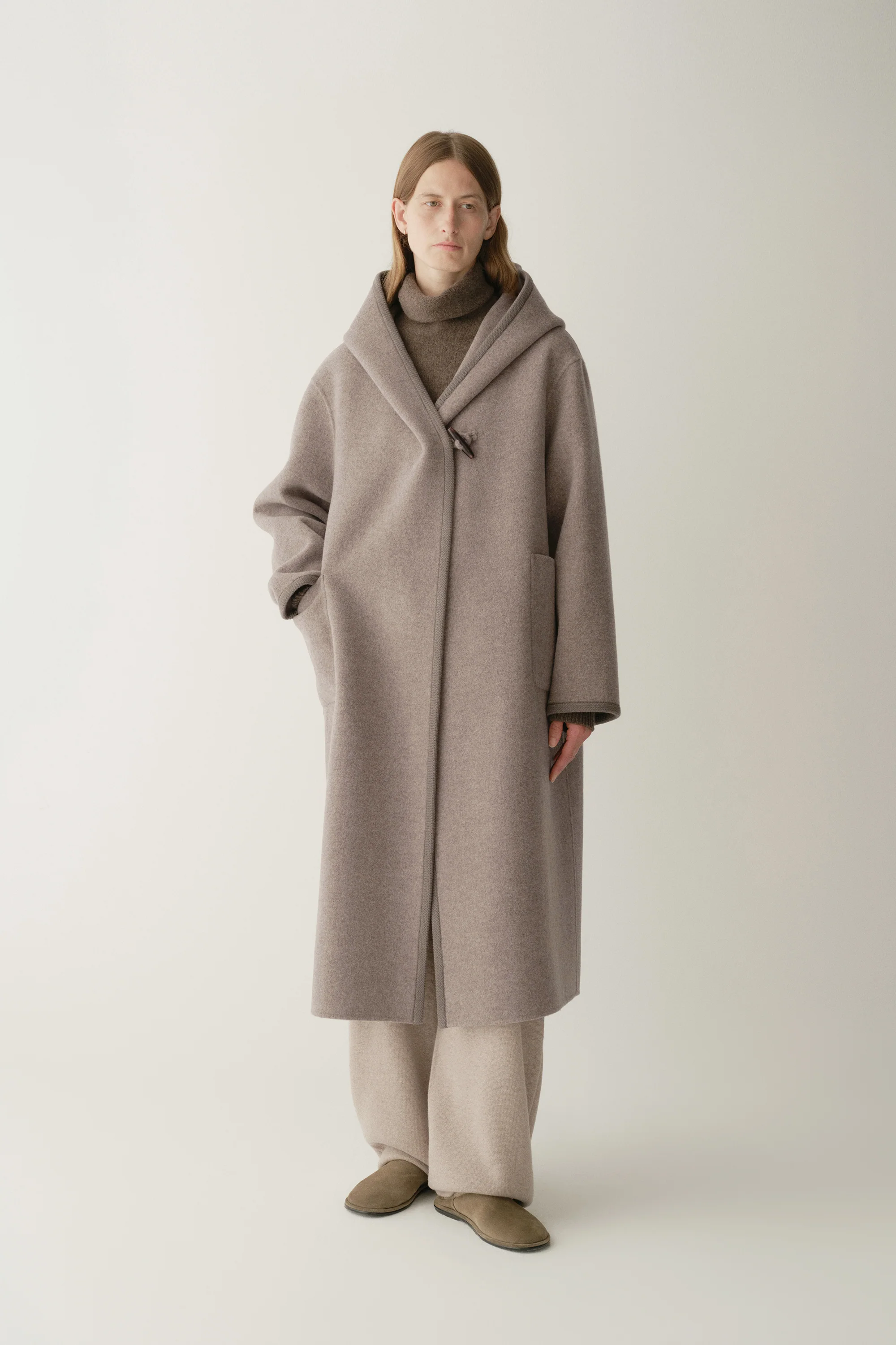 Long Ribbon-wrapped Hooded Coat - Image 2