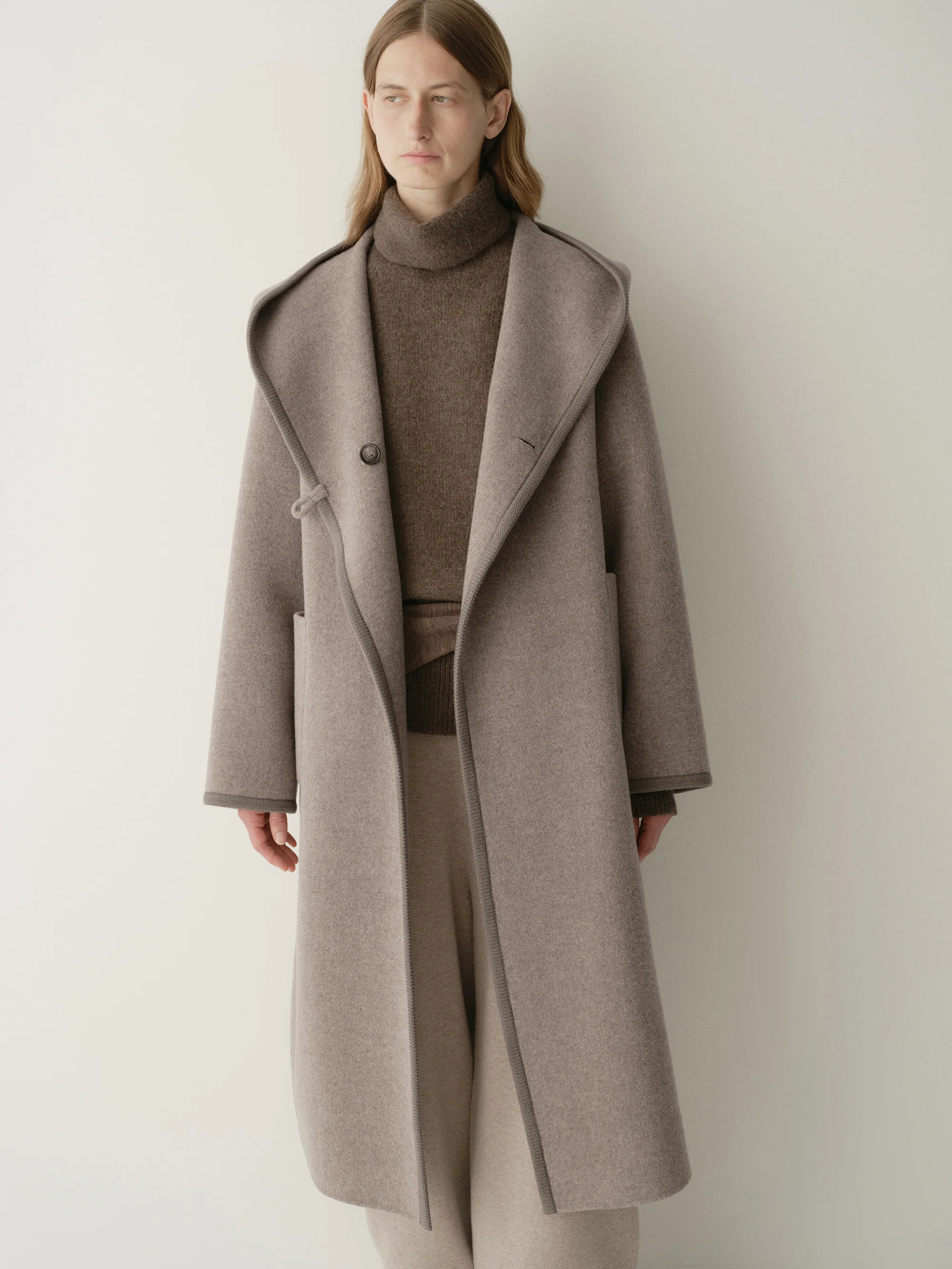 Long Ribbon-wrapped Hooded Coat - Image 6