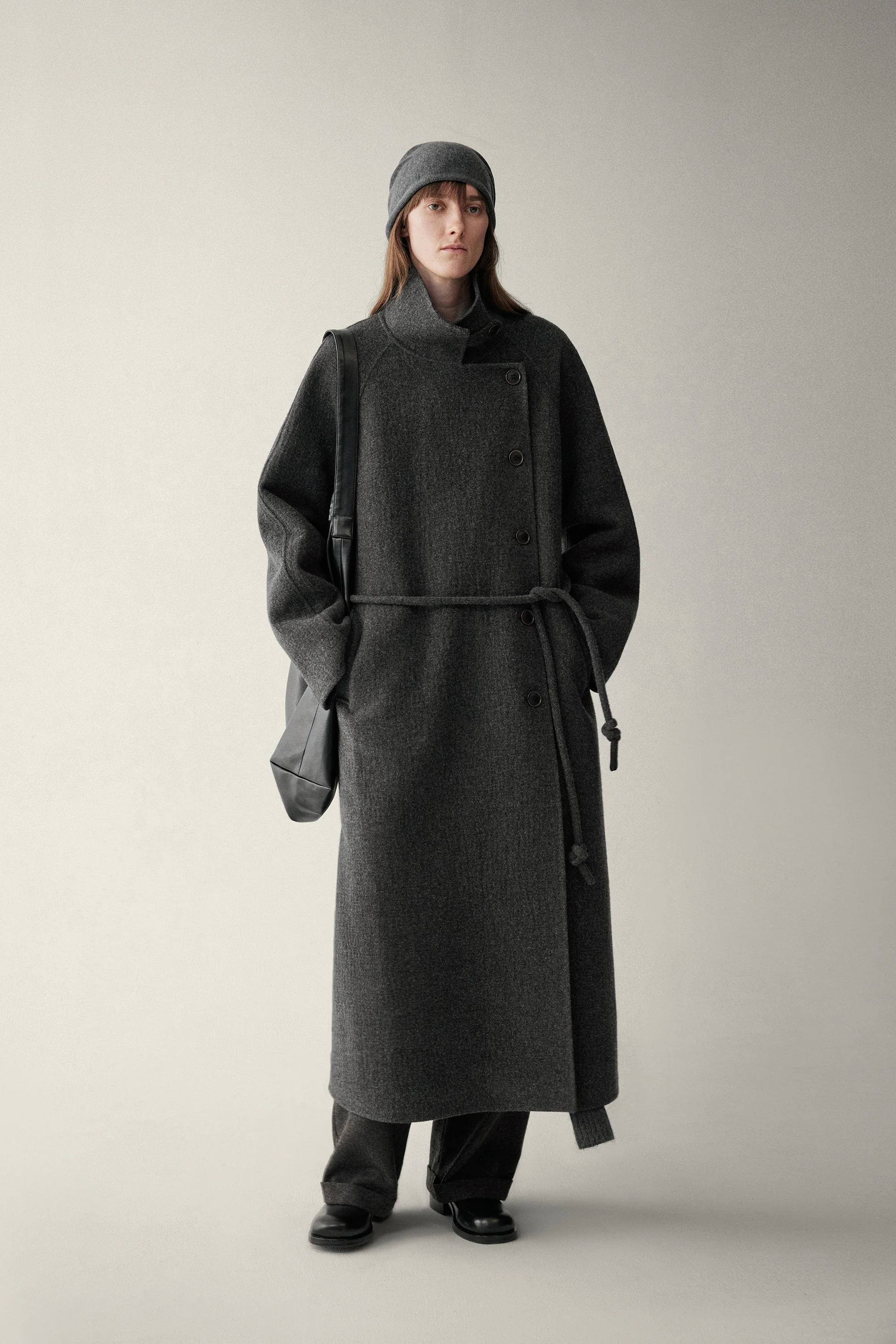 Cord-belt Asymmetric Long Coat