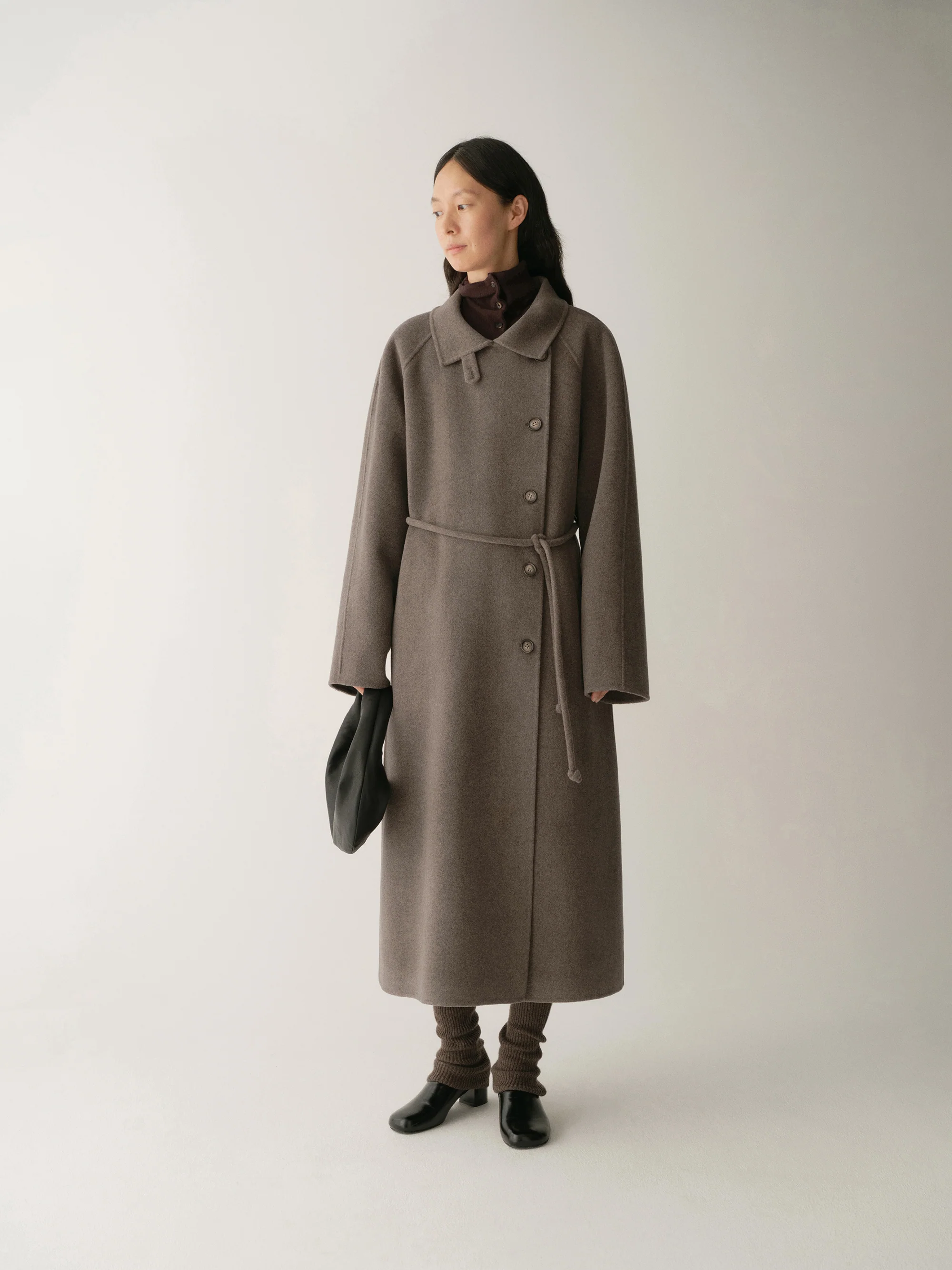 Cord-belt Asymmetric Long Coat - Image 15