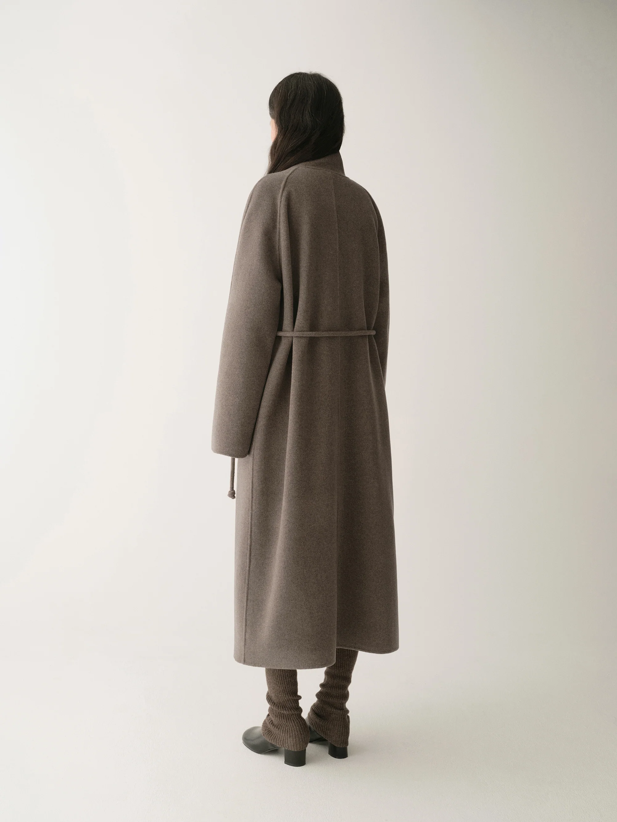 Cord-belt Asymmetric Long Coat - Image 16