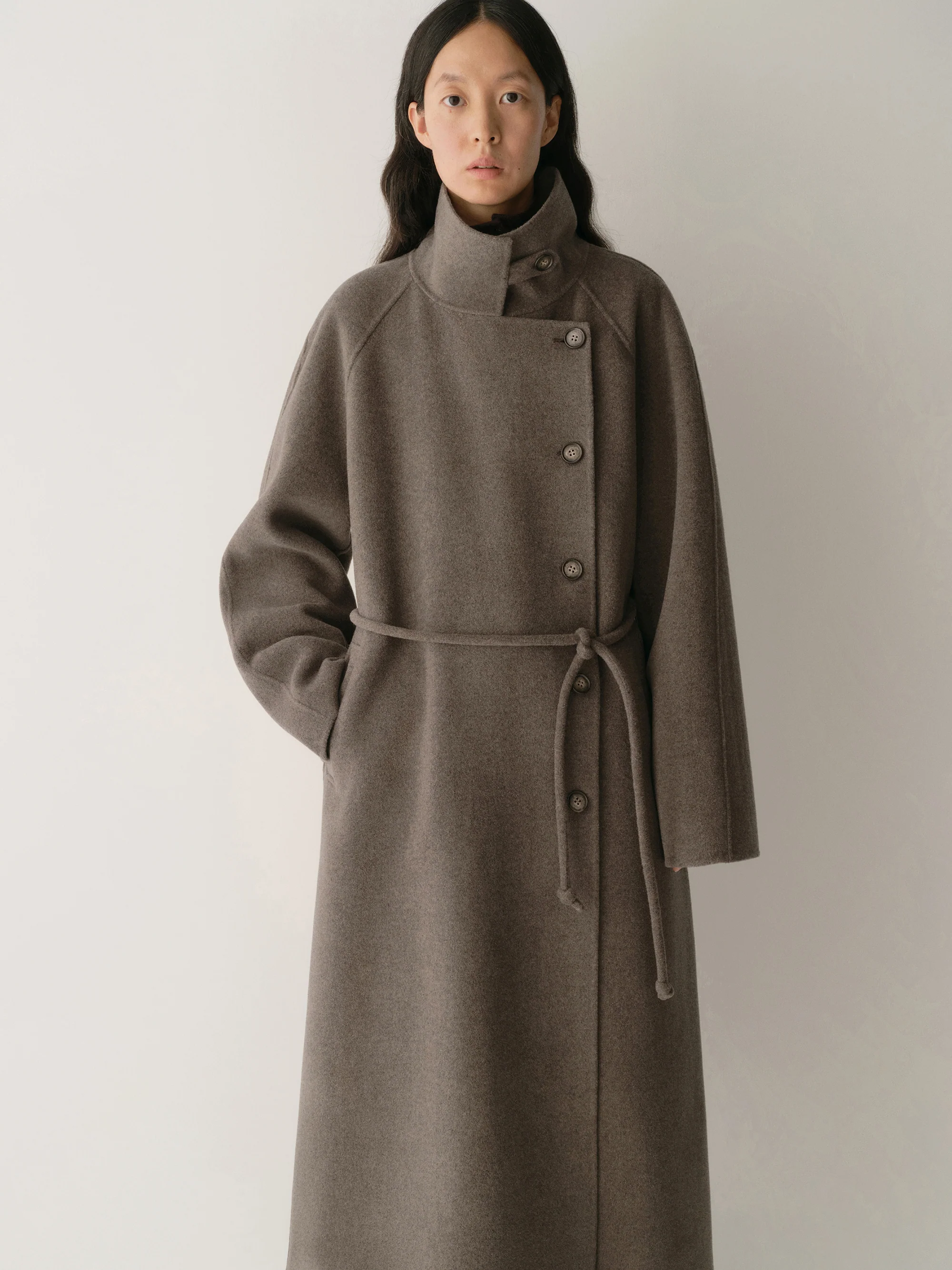 Cord-belt Asymmetric Long Coat - Image 18