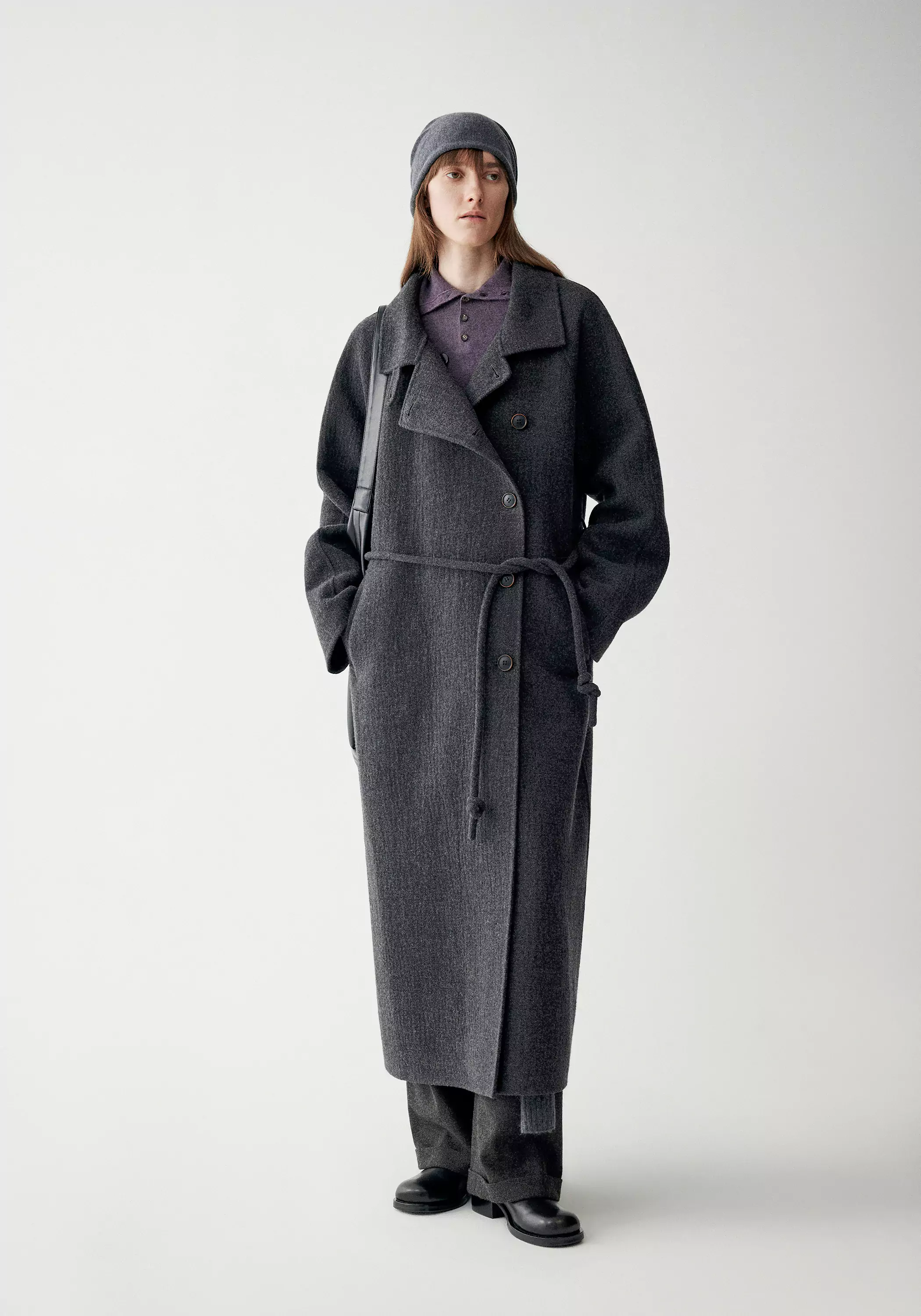 Cord-belt Asymmetric Long Coat - Image 2