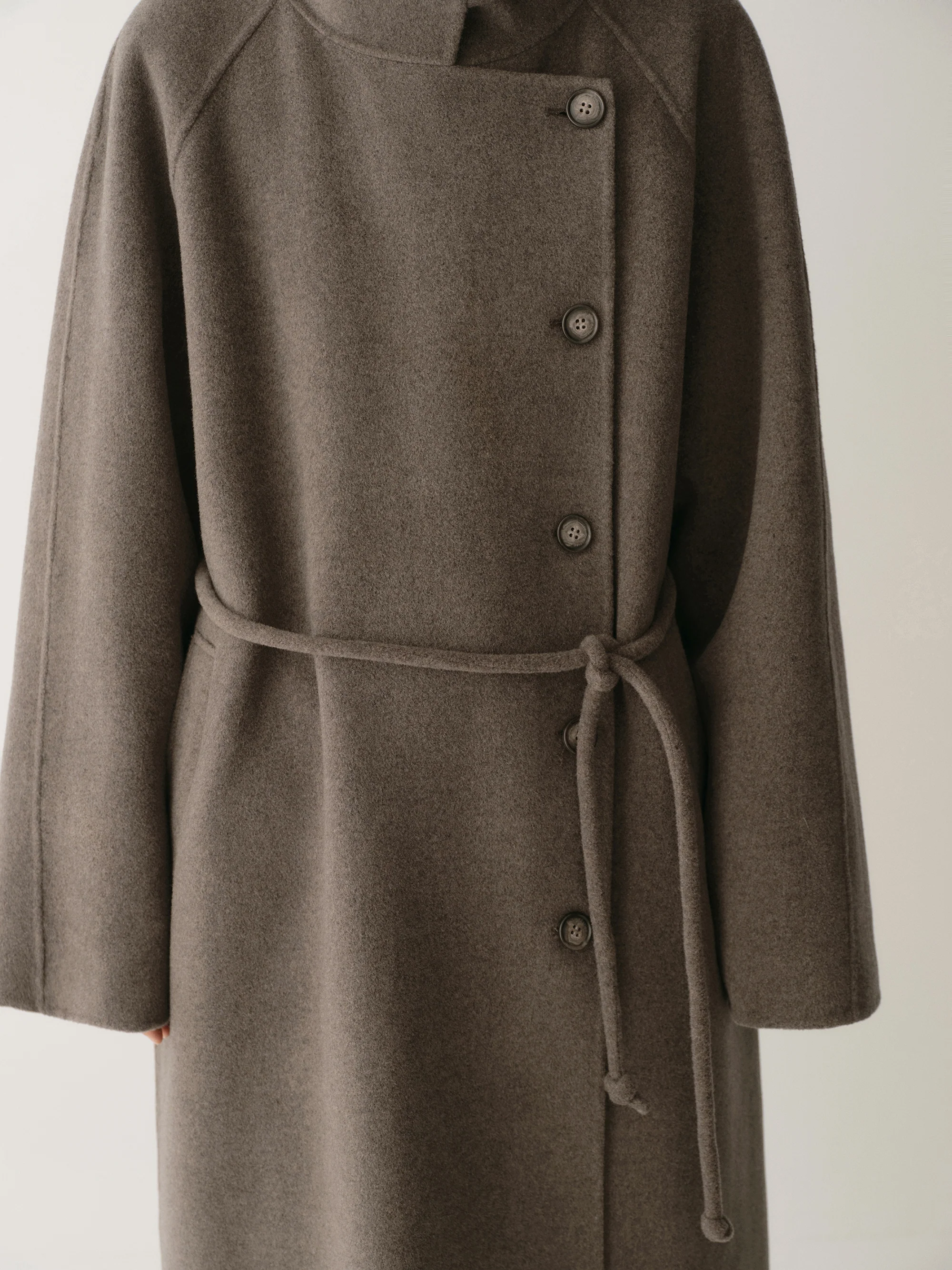Cord-belt Asymmetric Long Coat - Image 20
