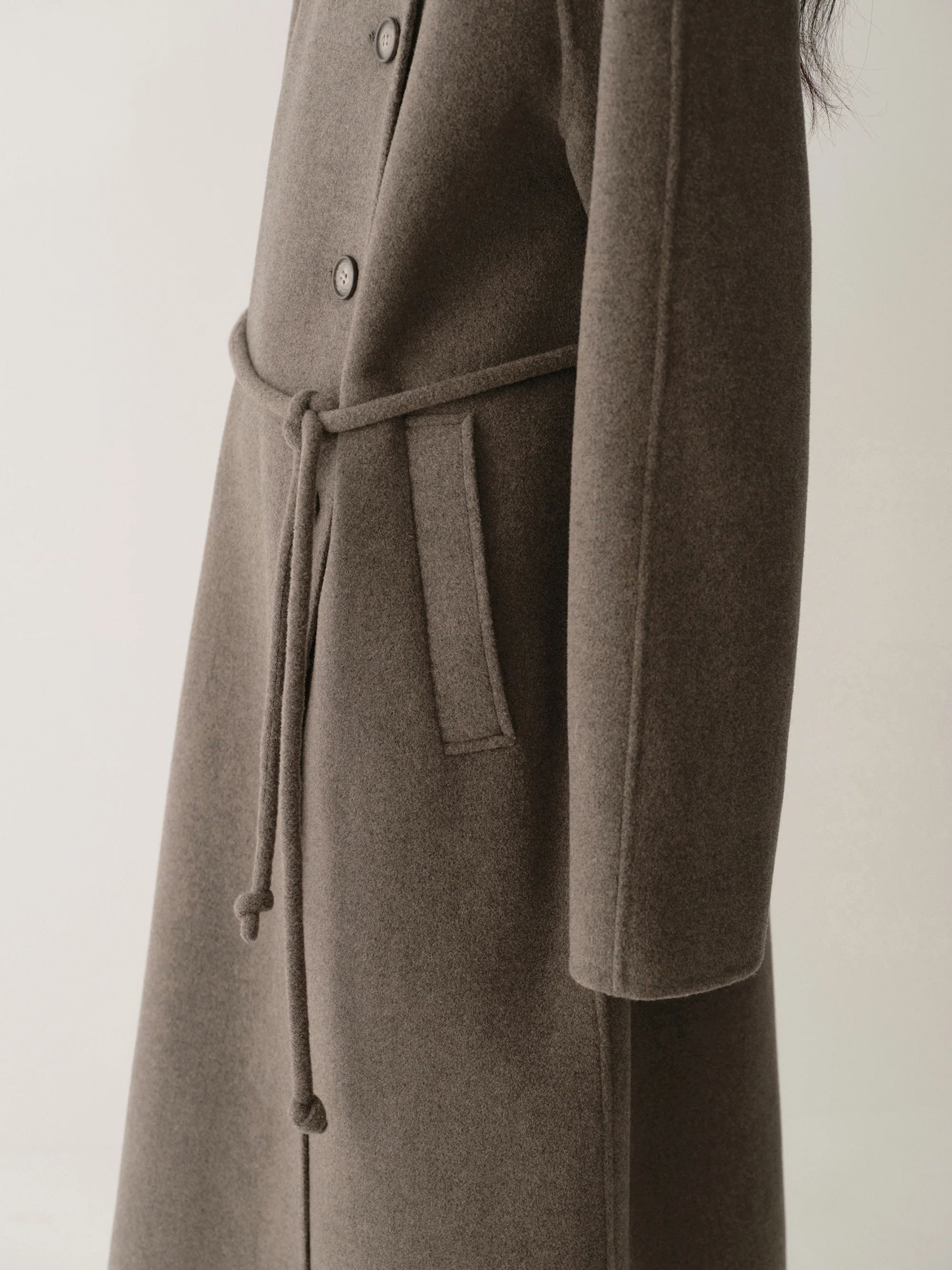 Cord-belt Asymmetric Long Coat - Image 21