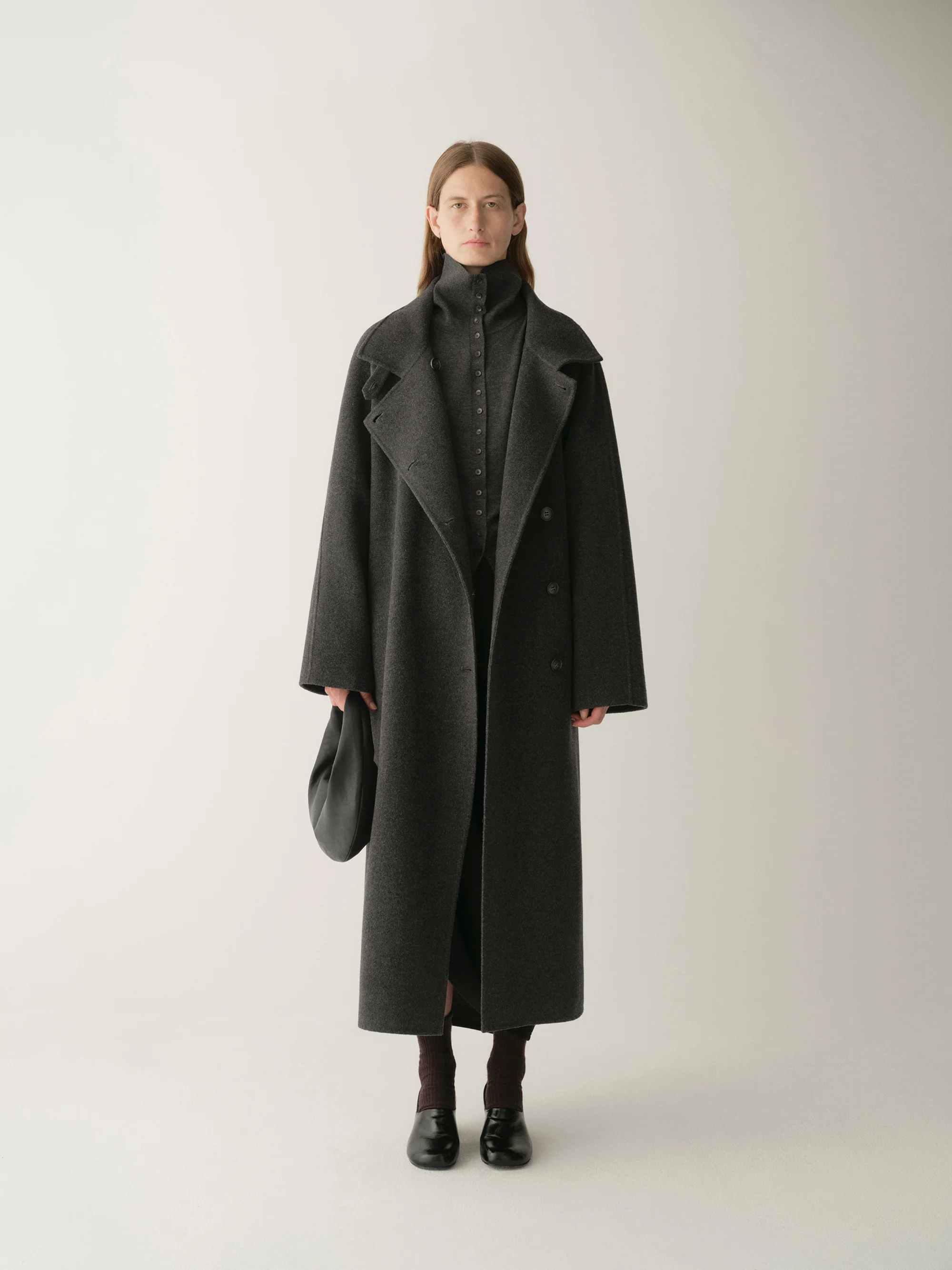Cord-belt Asymmetric Long Coat - Image 22