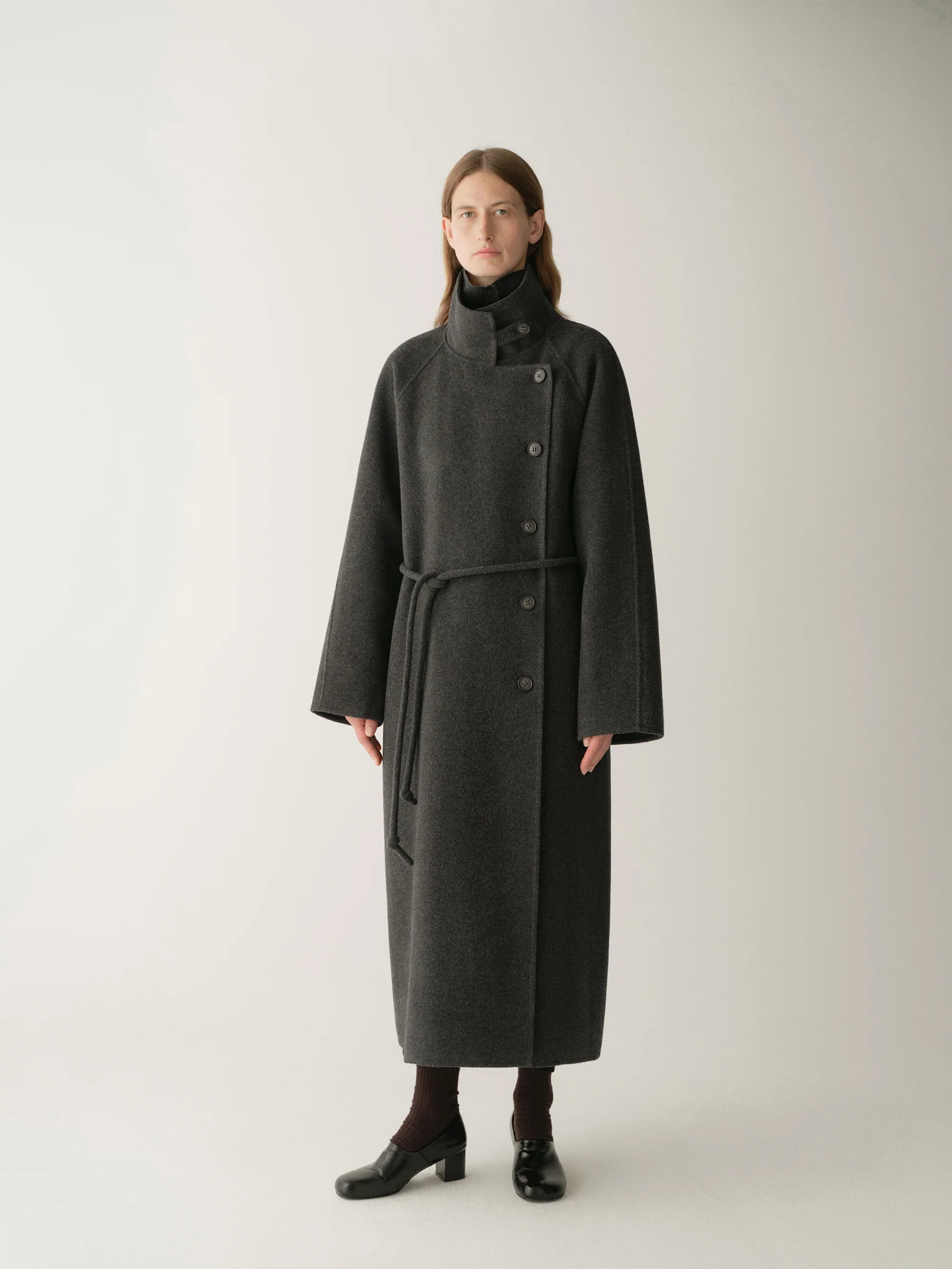 Cord-belt Asymmetric Long Coat - Image 23