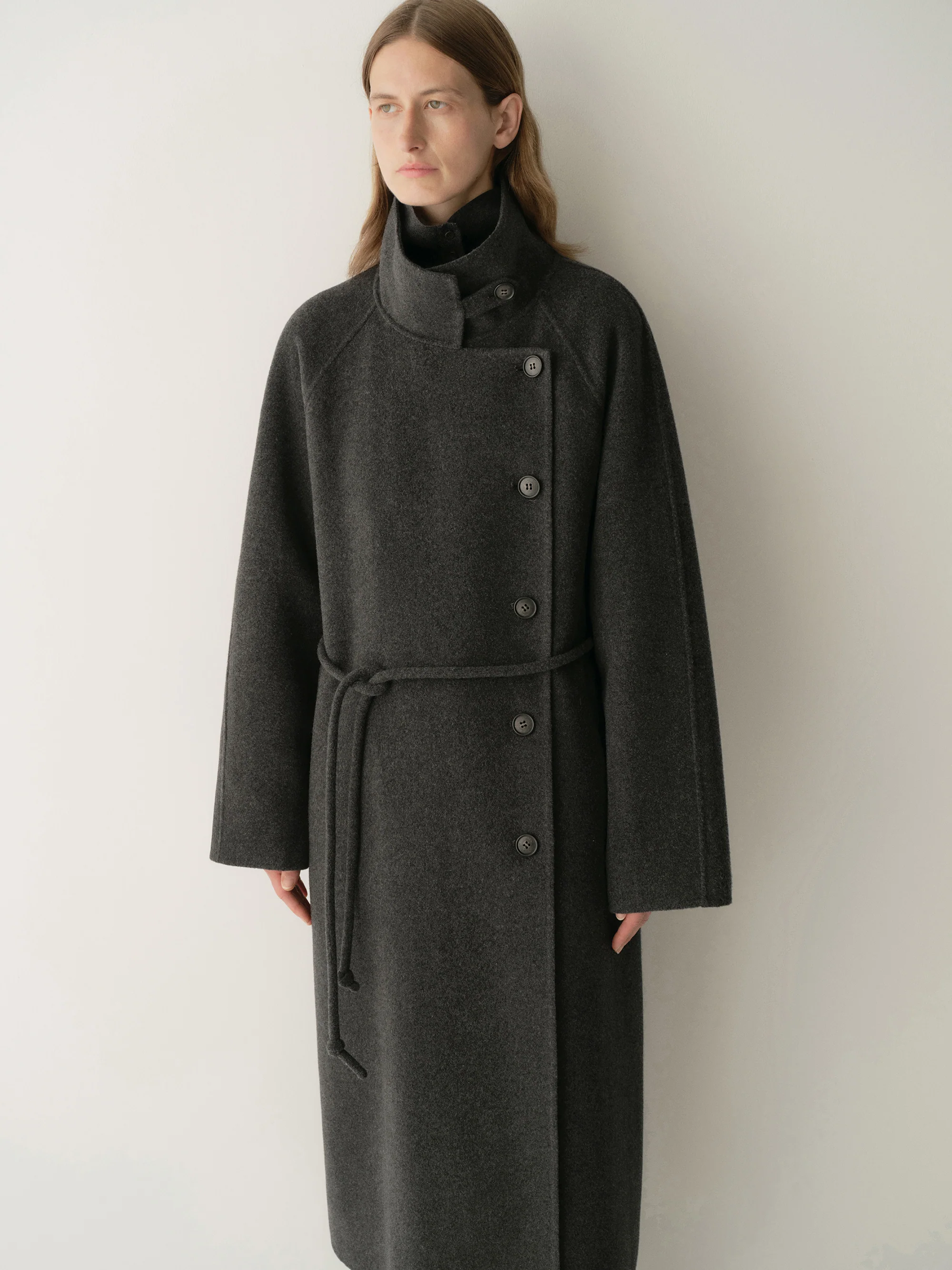 Cord-belt Asymmetric Long Coat - Image 25
