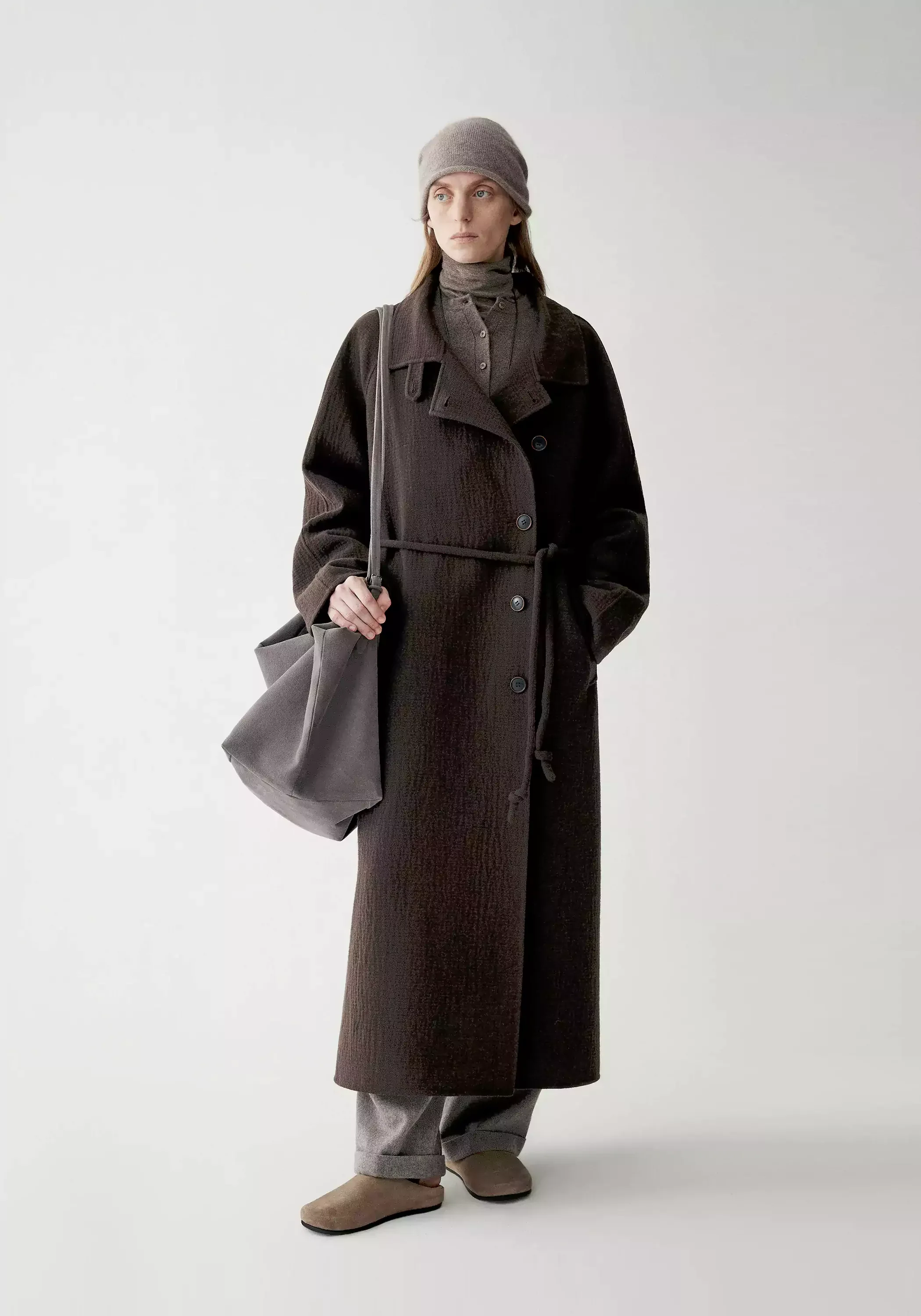 Cord-belt Asymmetric Long Coat - Image 26