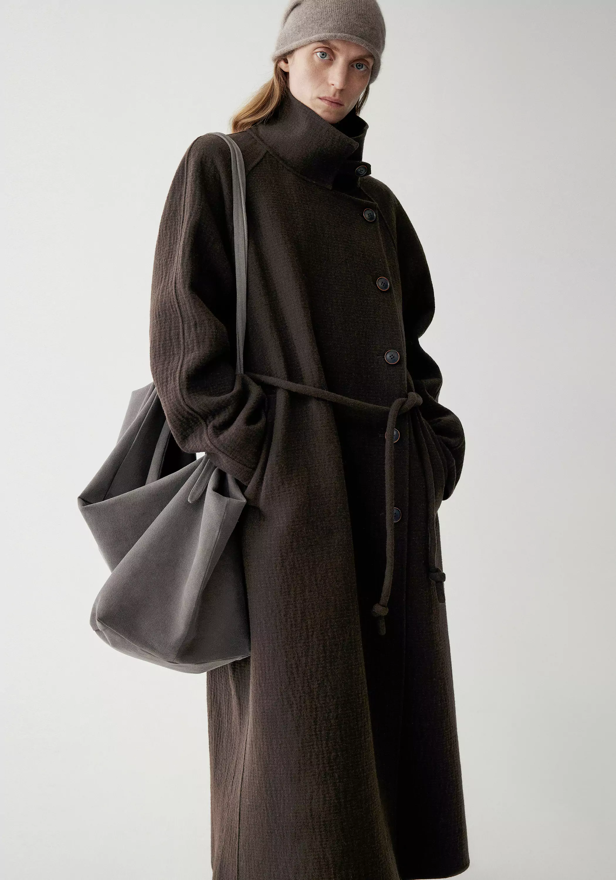 Cord-belt Asymmetric Long Coat - Image 28