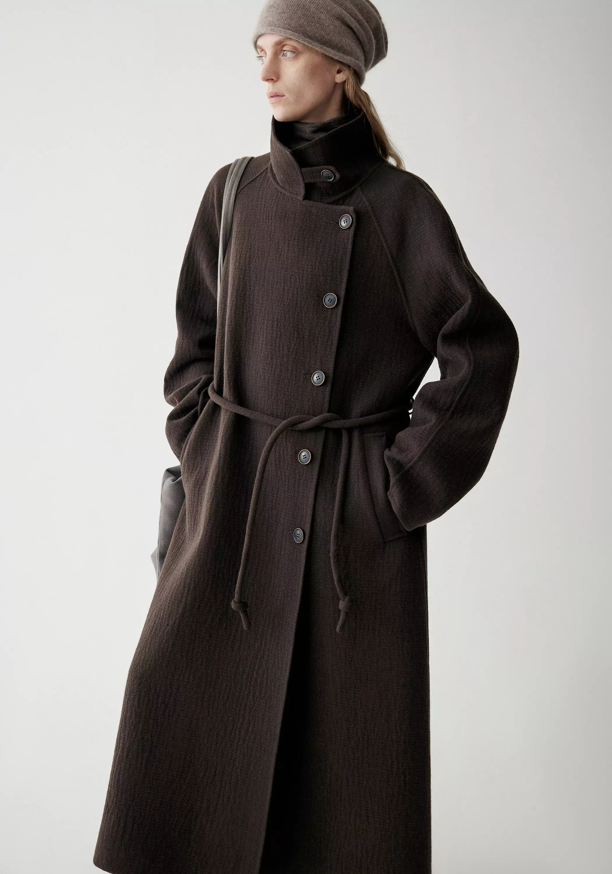 Cord-belt Asymmetric Long Coat - Image 29