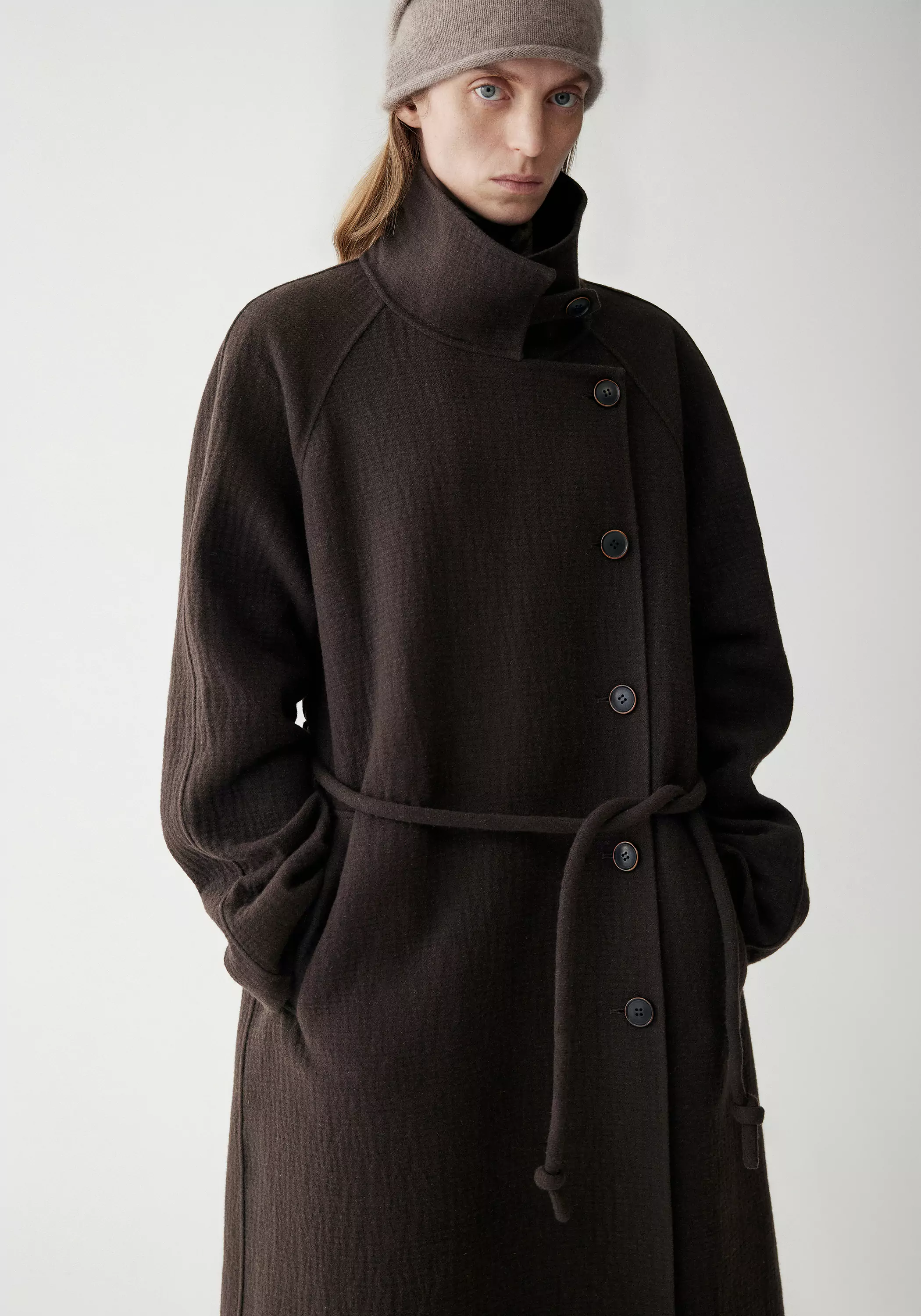 Cord-belt Asymmetric Long Coat - Image 31
