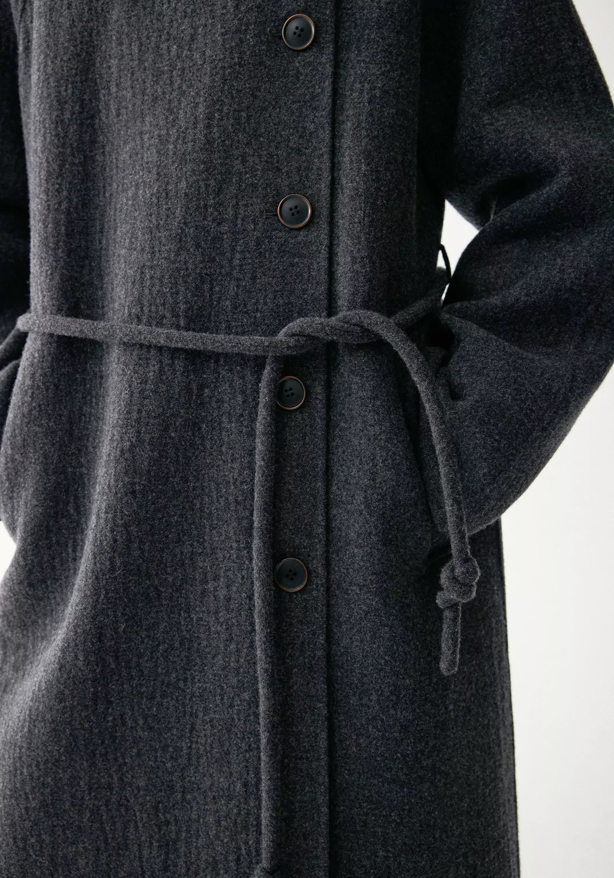 Cord-belt Asymmetric Long Coat - Image 39