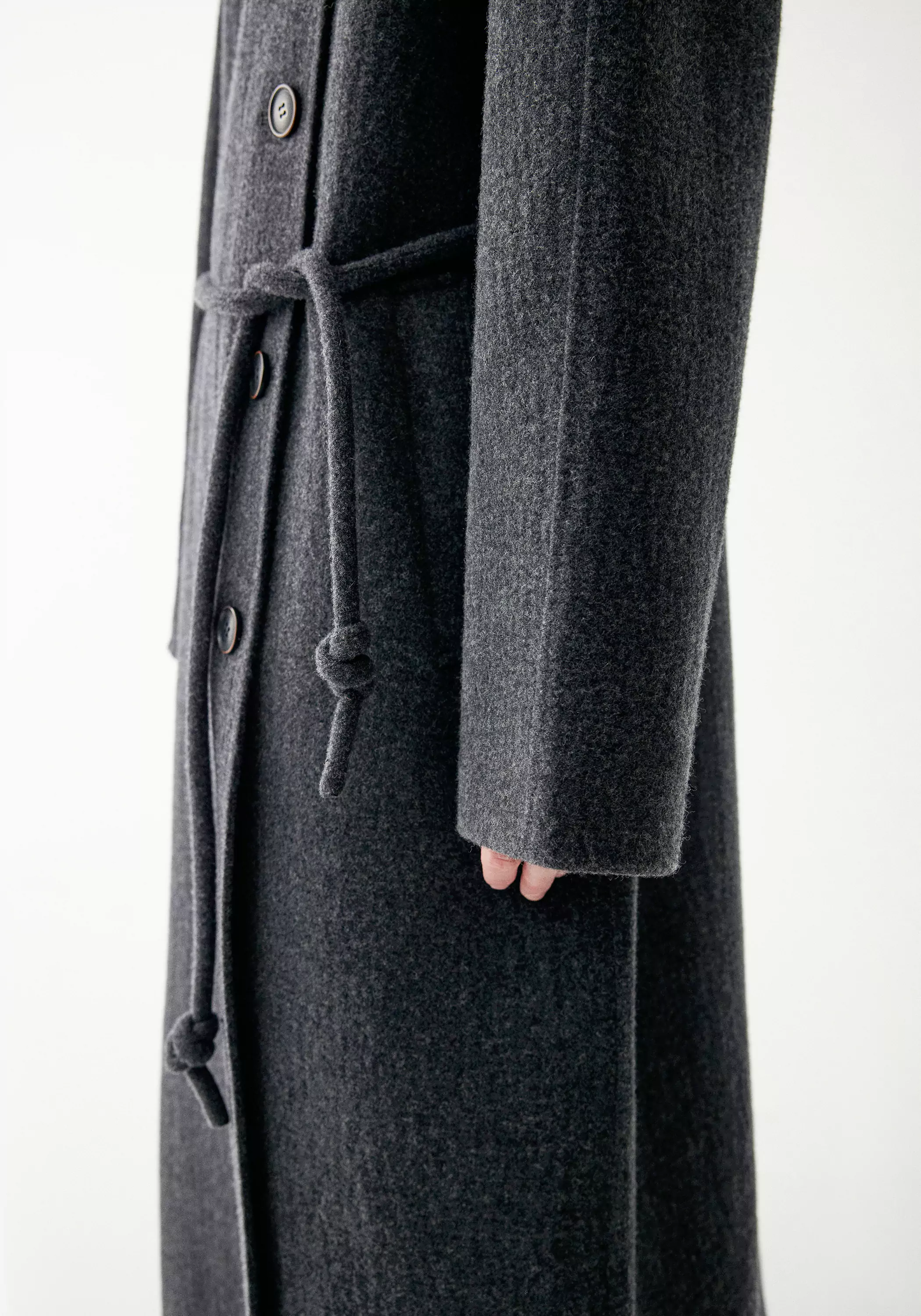 Cord-belt Asymmetric Long Coat - Image 40