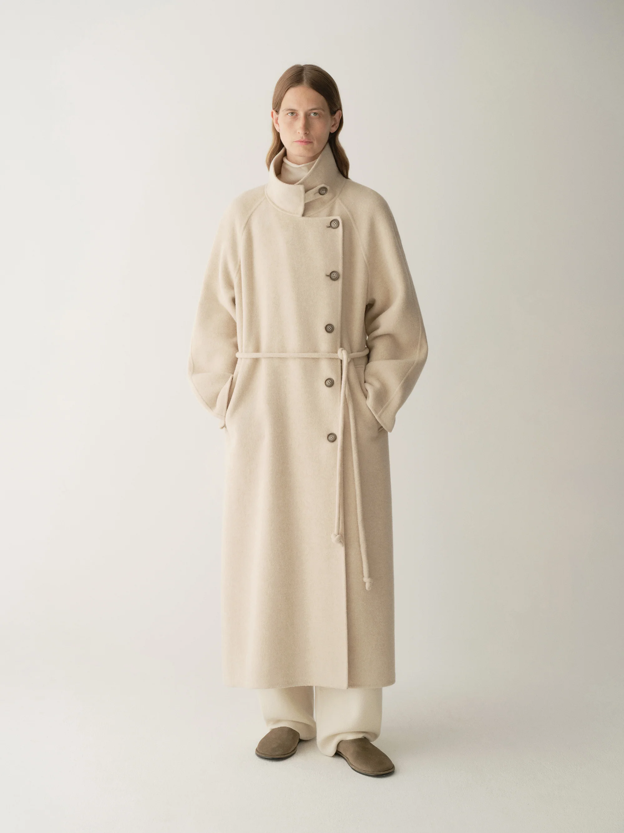 Cord-belt Asymmetric Long Coat - Image 6