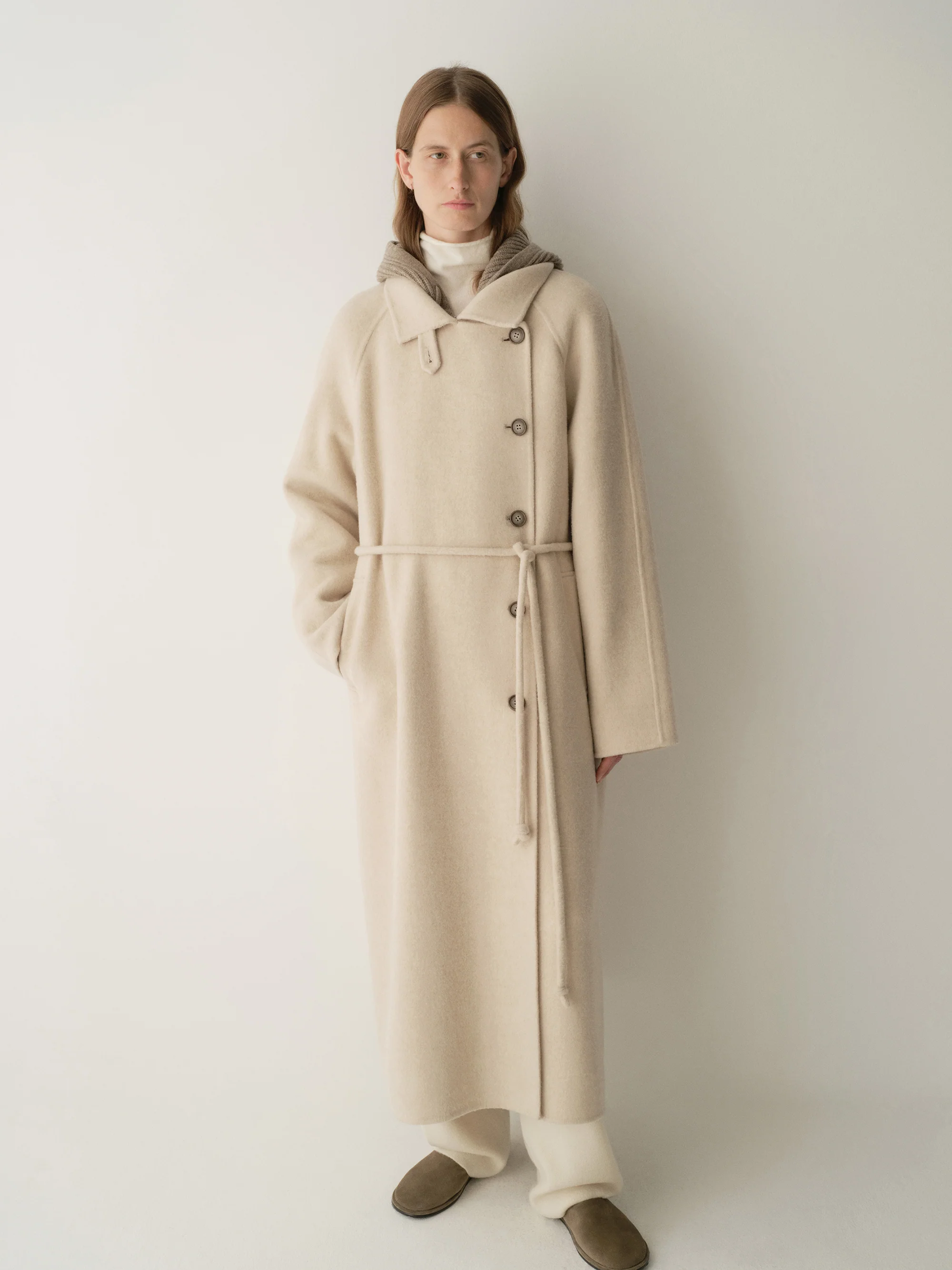 Cord-belt Asymmetric Long Coat - Image 7