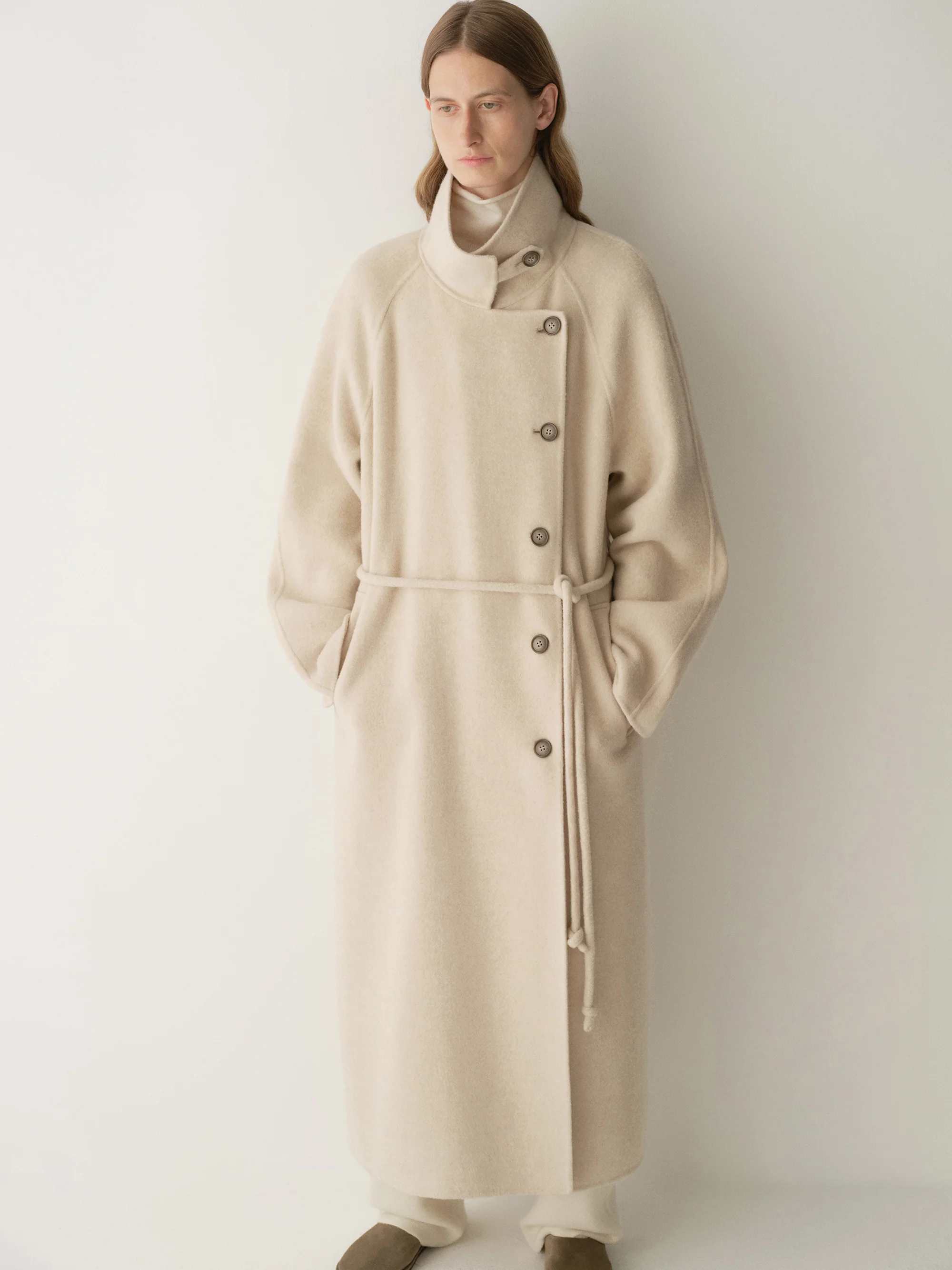 Cord-belt Asymmetric Long Coat - Image 8