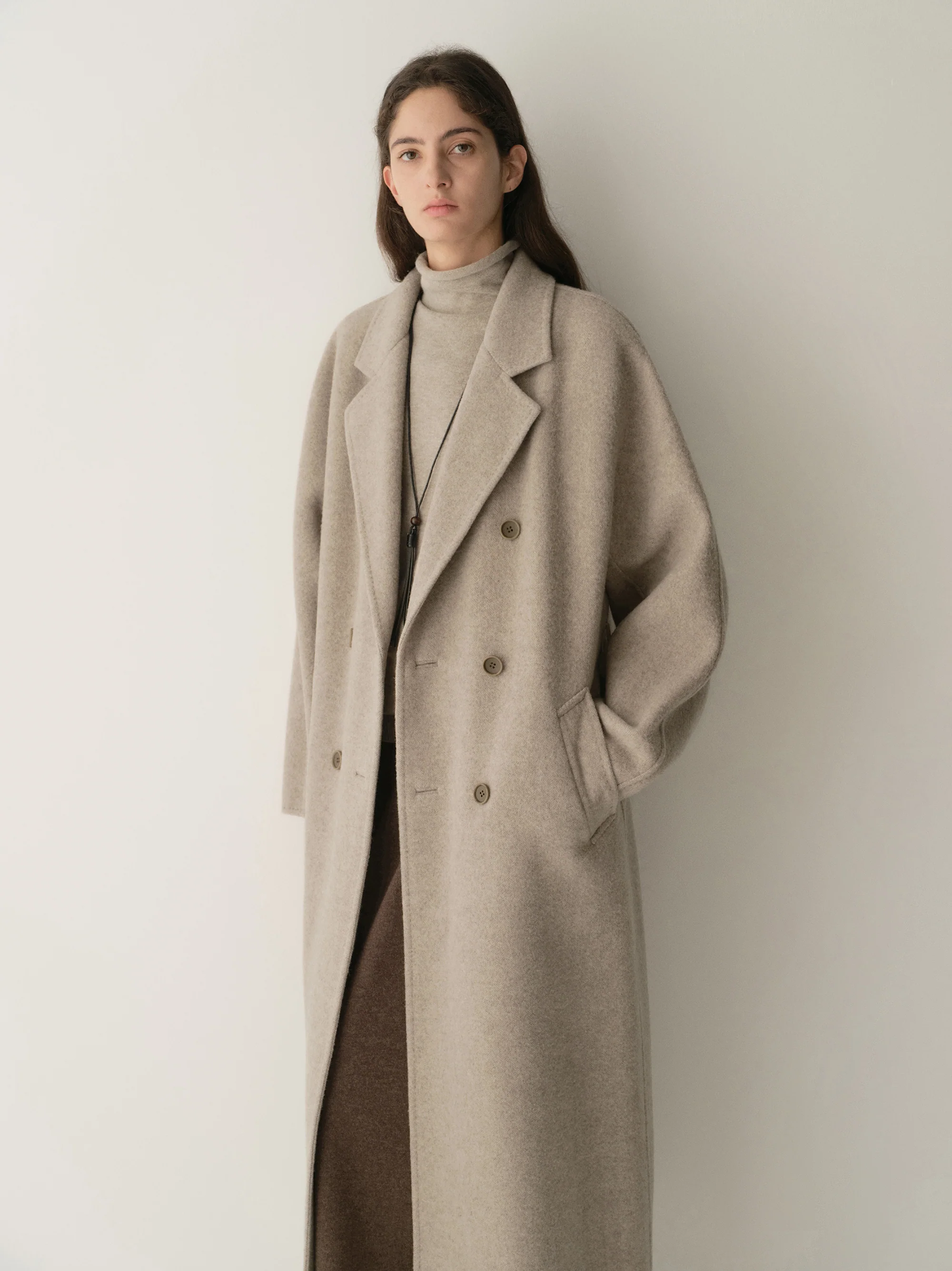 Long Double-breasted Wool Coat - Image 16