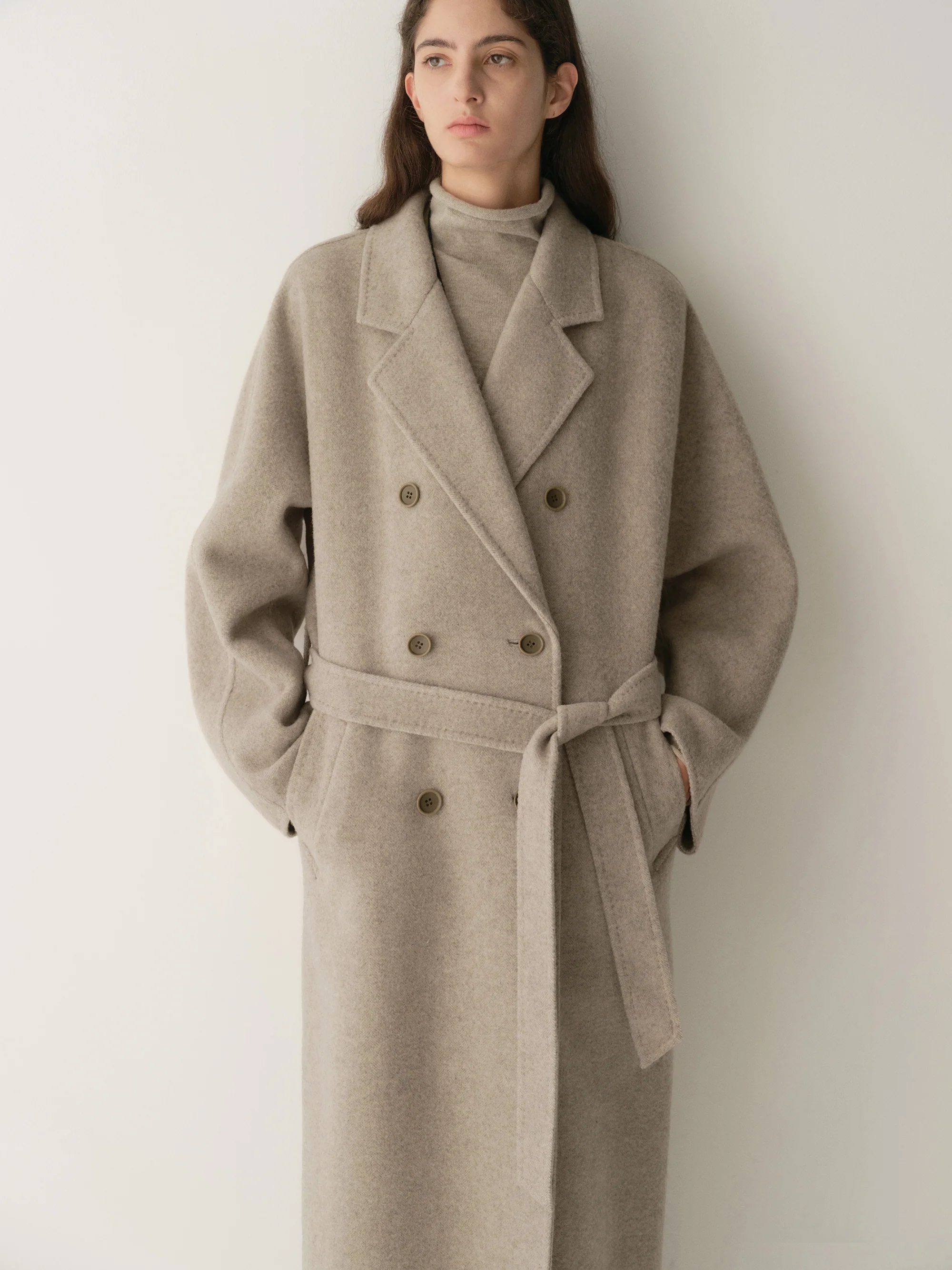 Long Double-breasted Wool Coat - Image 17