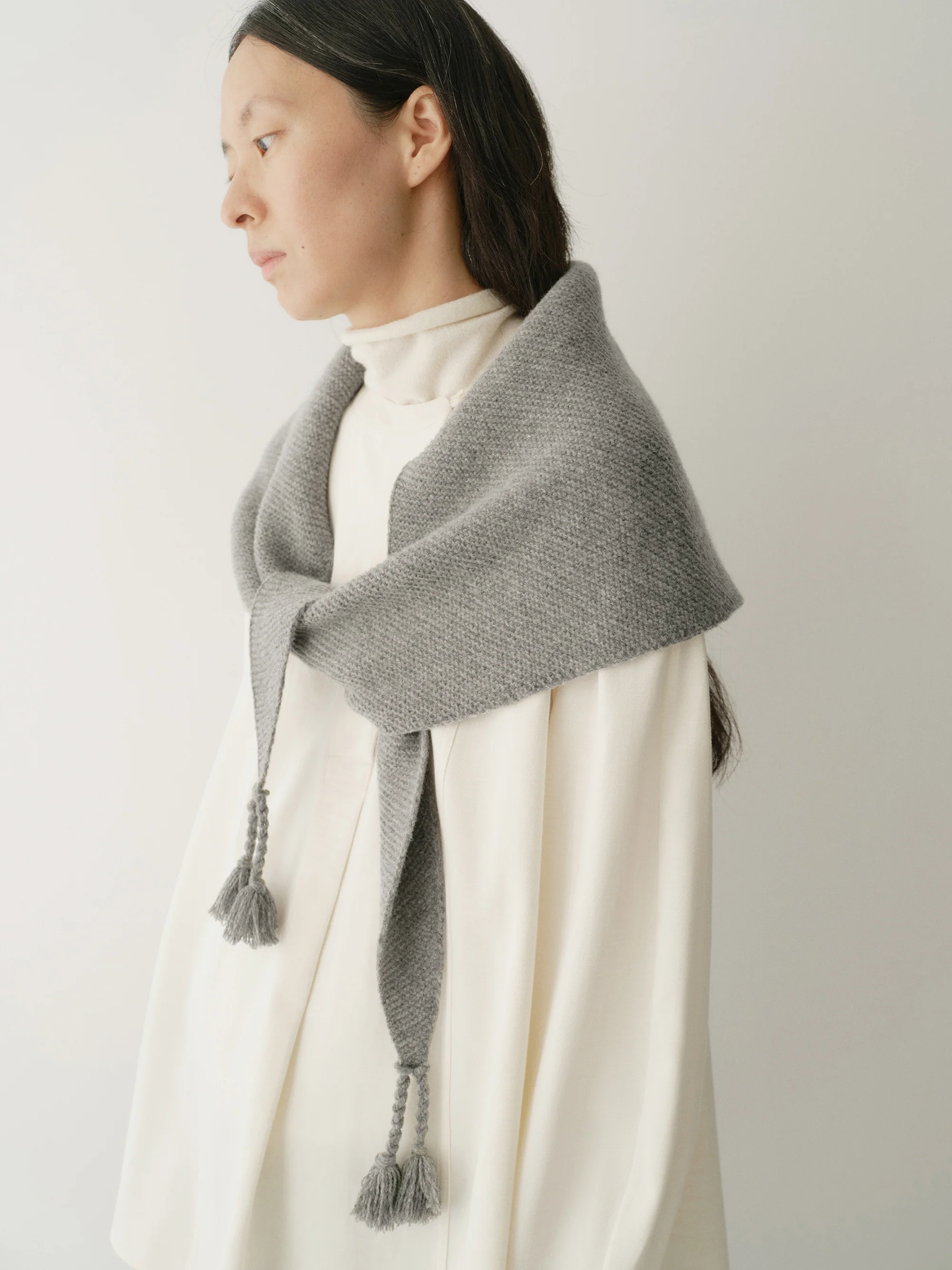 Hand-fringed Knit Triangle Scarf - Image 10