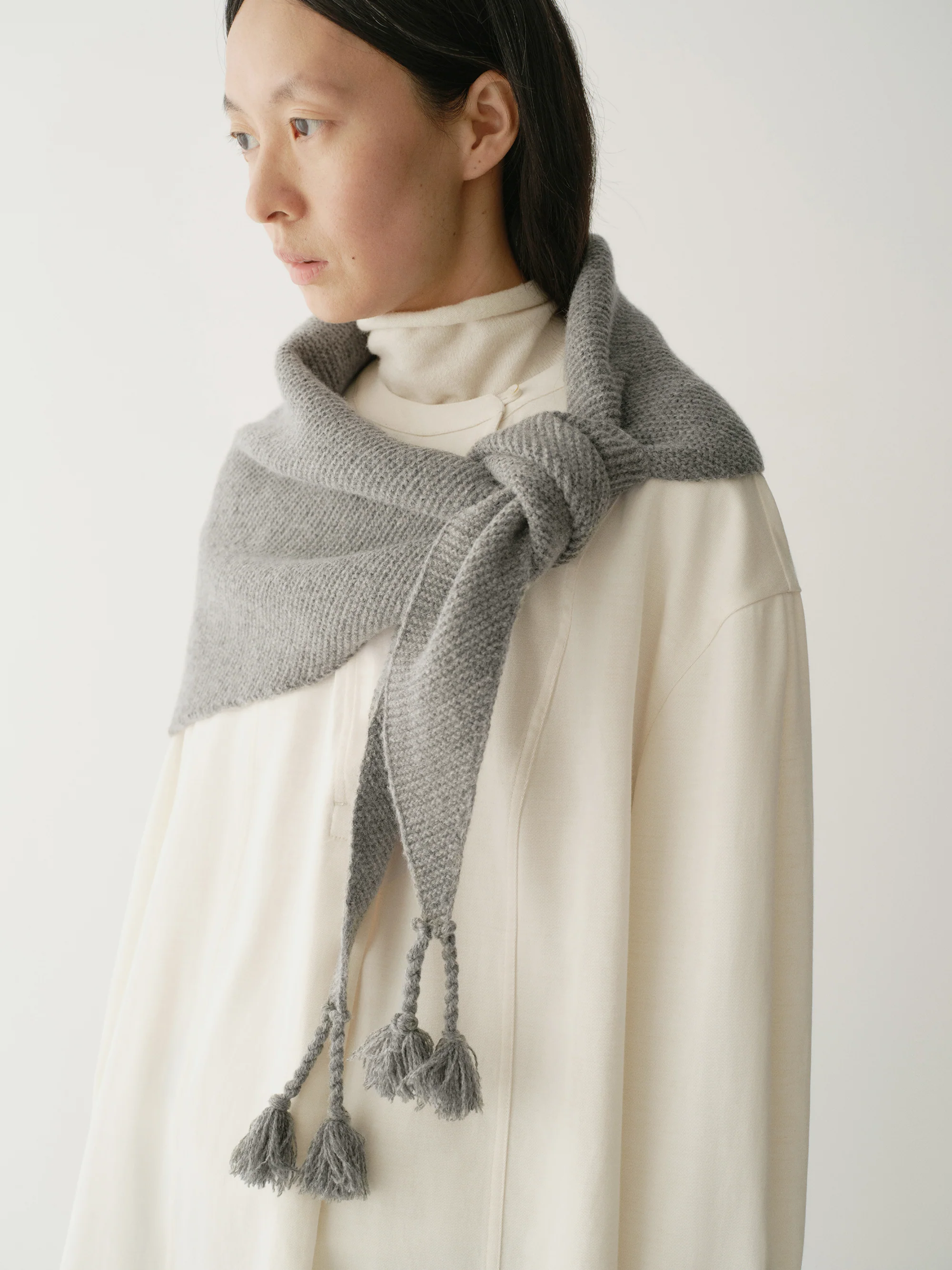 Hand-fringed Knit Triangle Scarf - Image 11