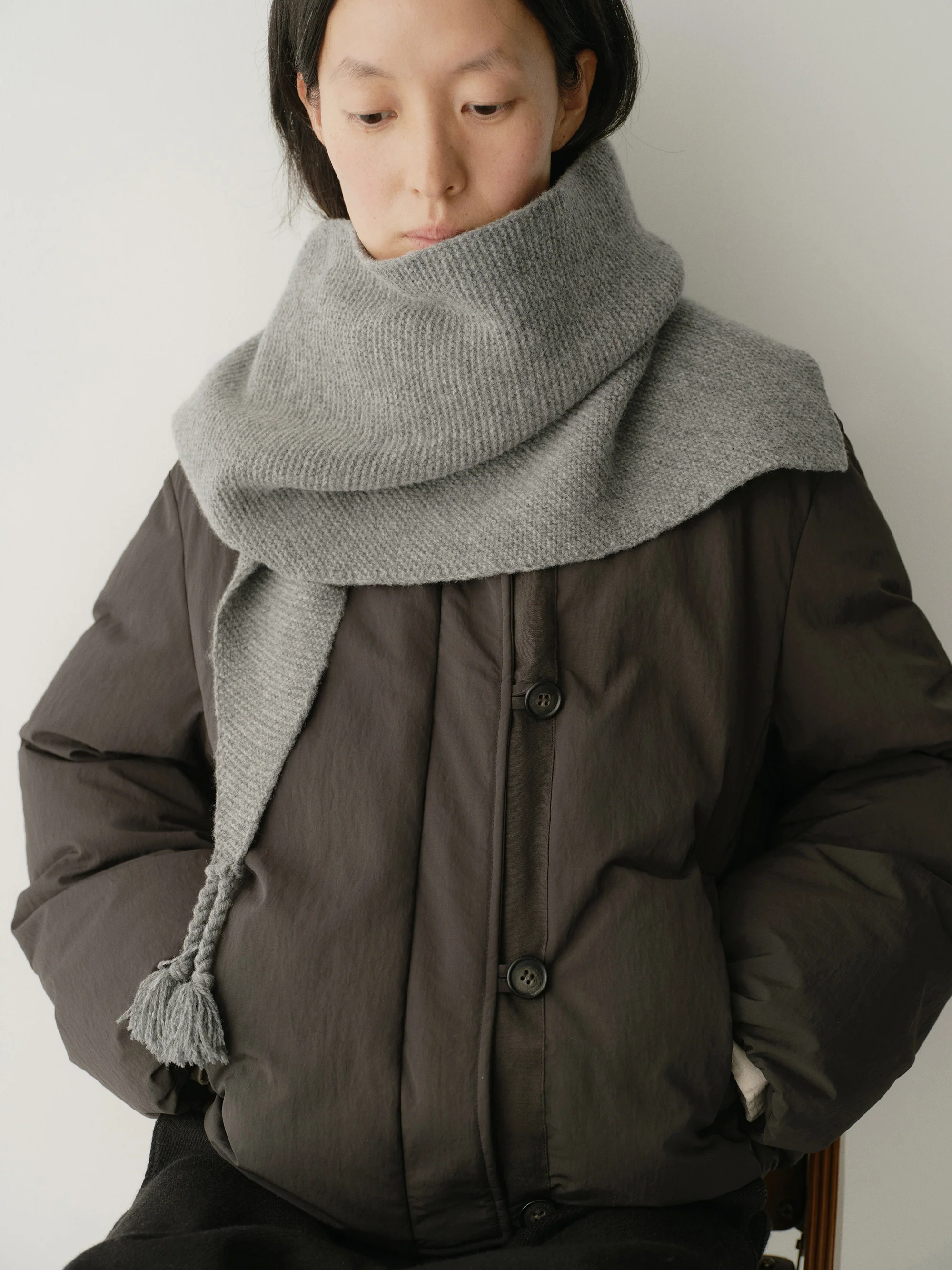 Hand-fringed Knit Triangle Scarf - Image 12