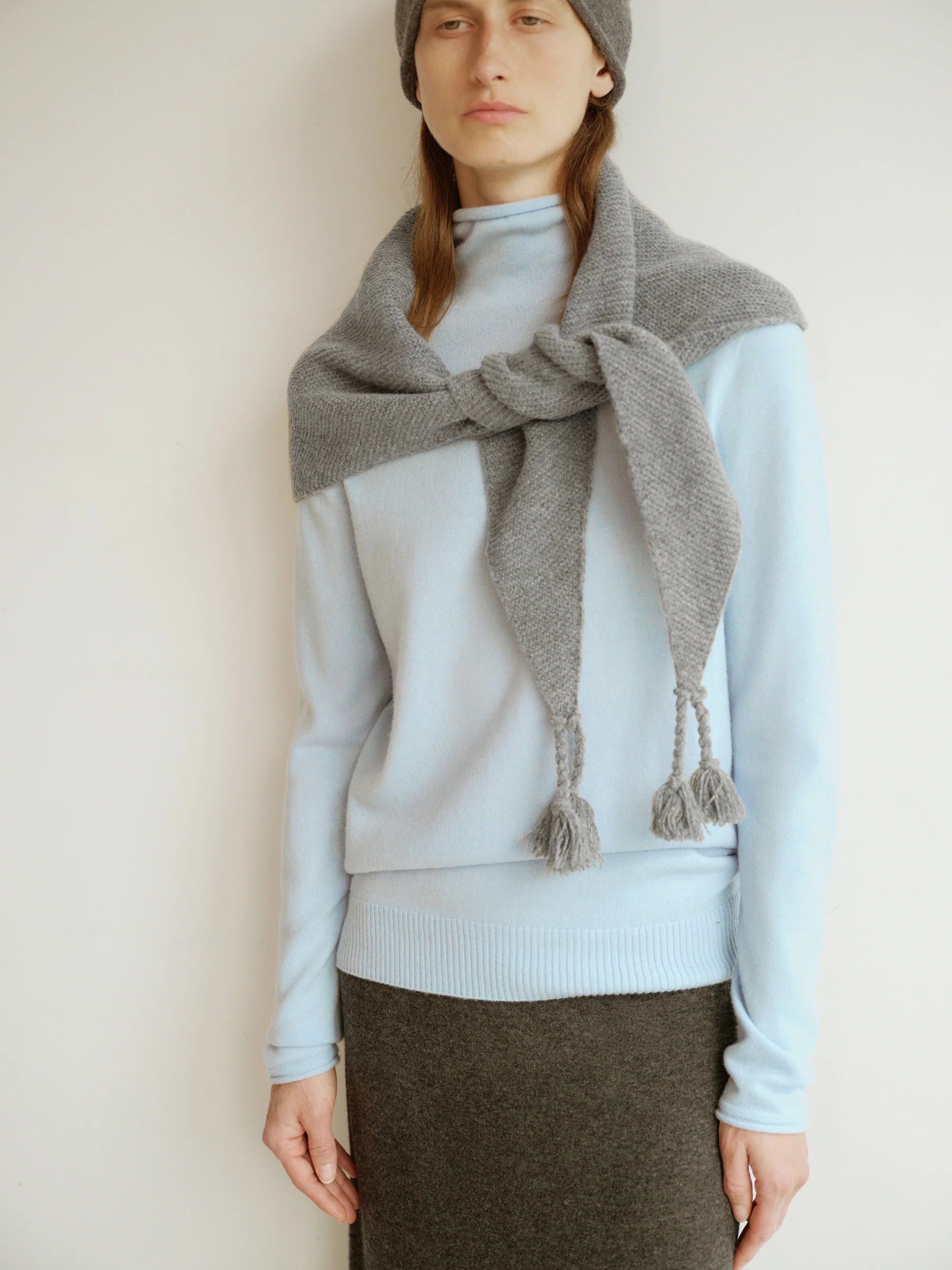 Hand-fringed Knit Triangle Scarf - Image 14