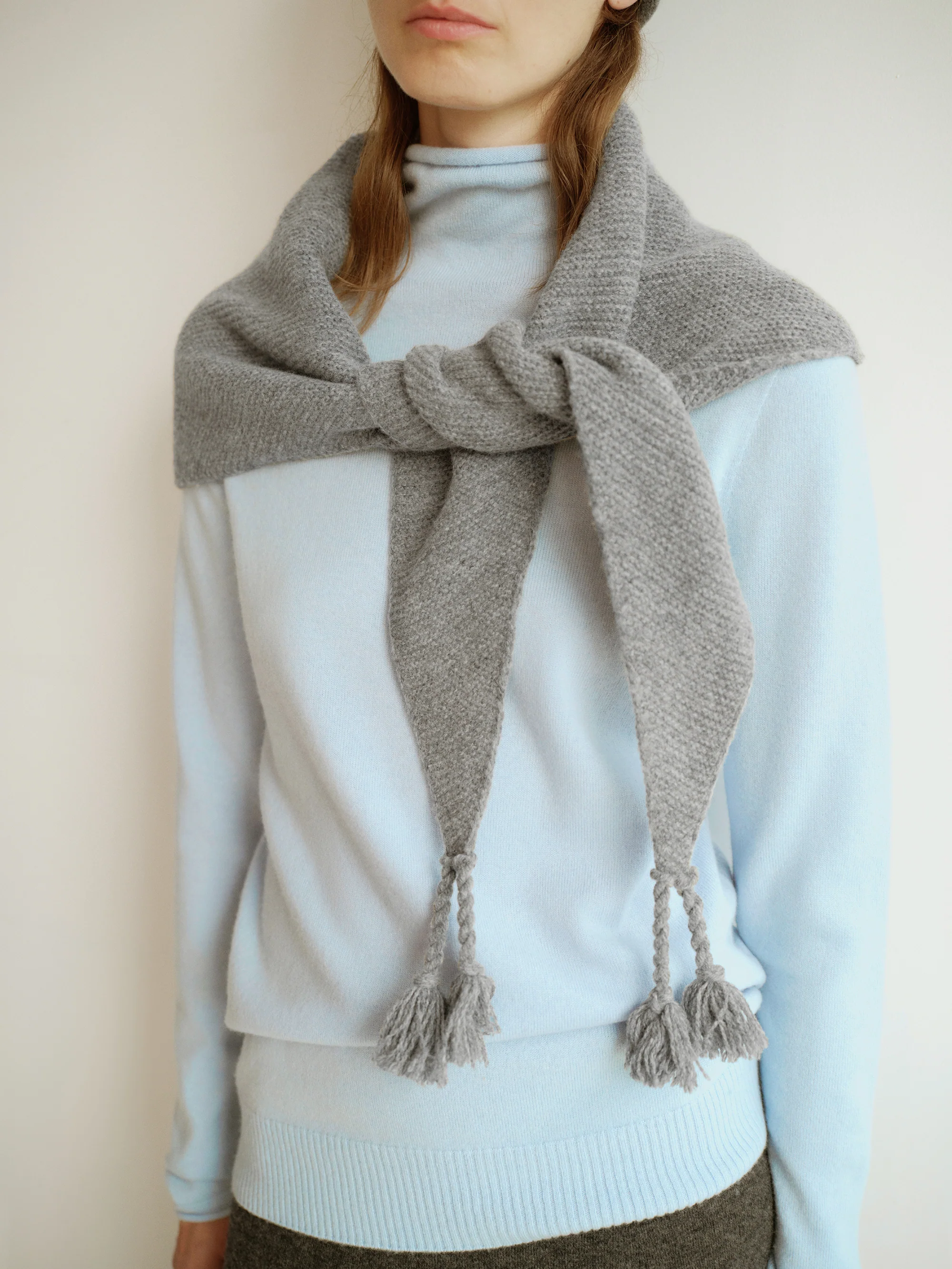 Hand-fringed Knit Triangle Scarf - Image 15