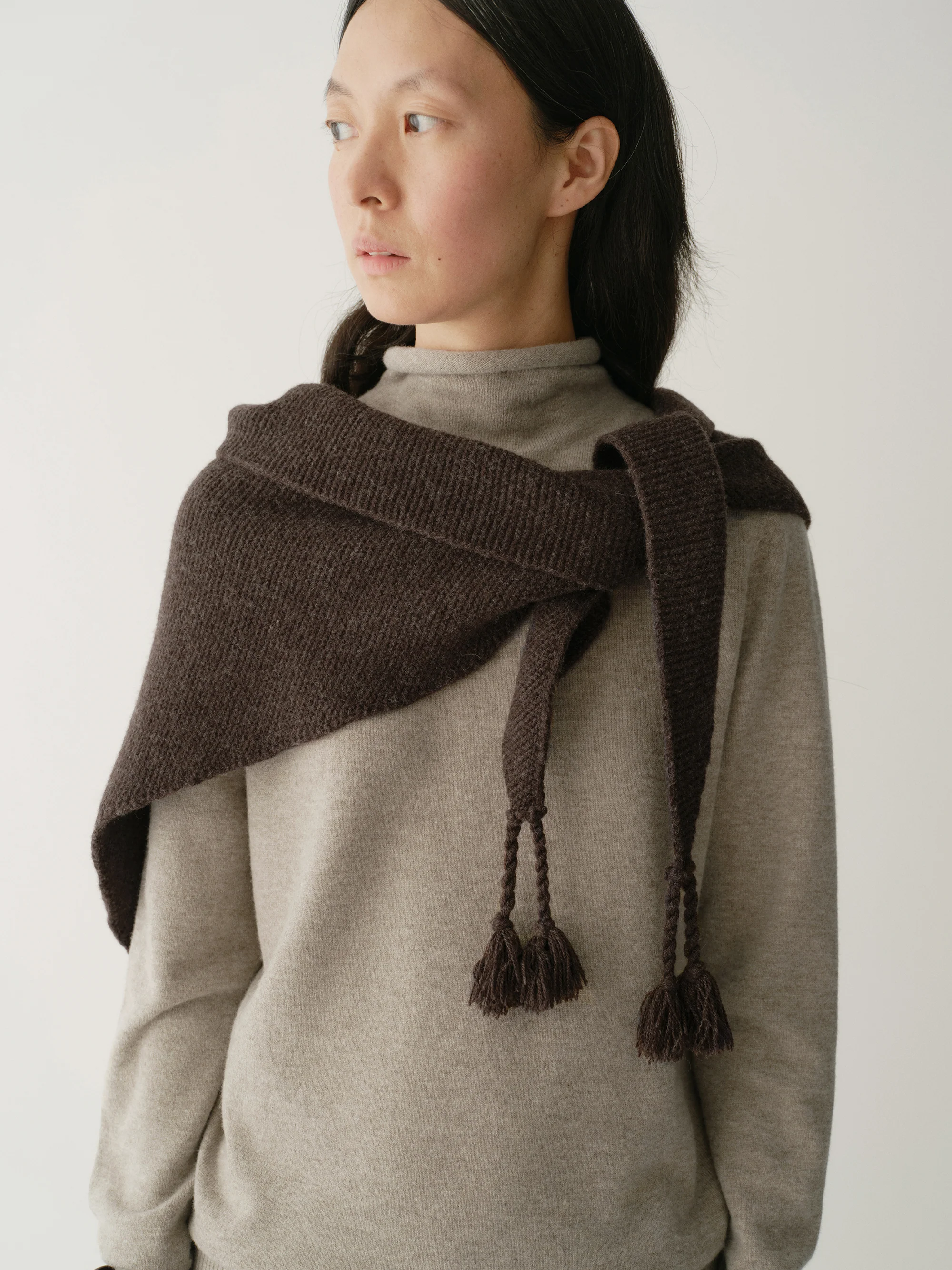 Hand-fringed Knit Triangle Scarf - Image 19