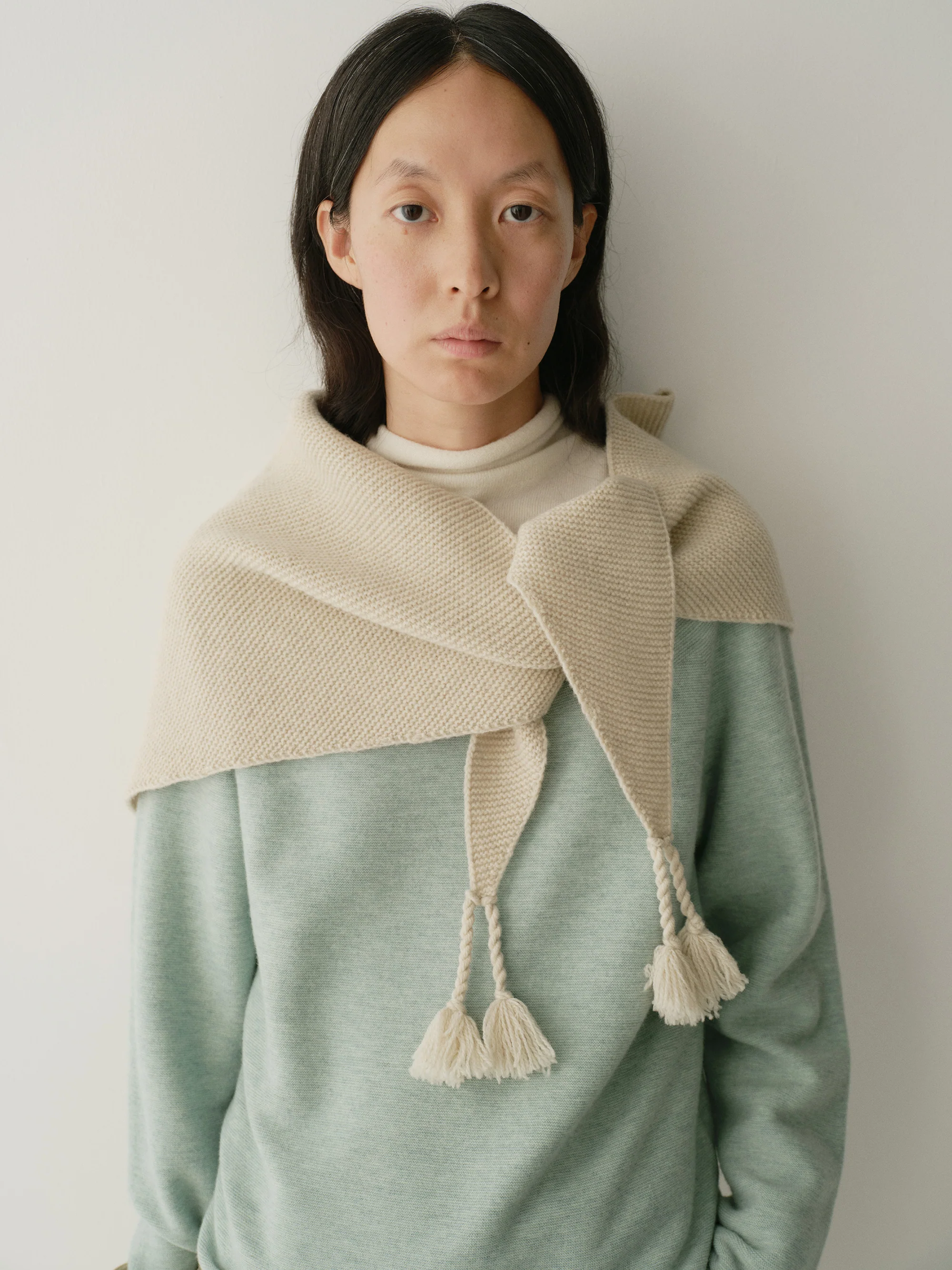 Hand-fringed Knit Triangle Scarf - Image 3