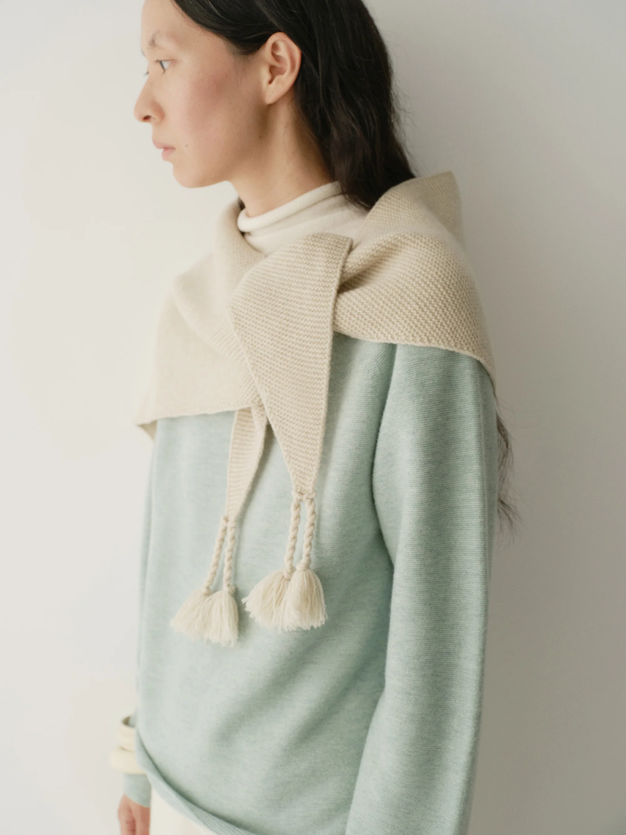 Hand-fringed Knit Triangle Scarf - Image 4