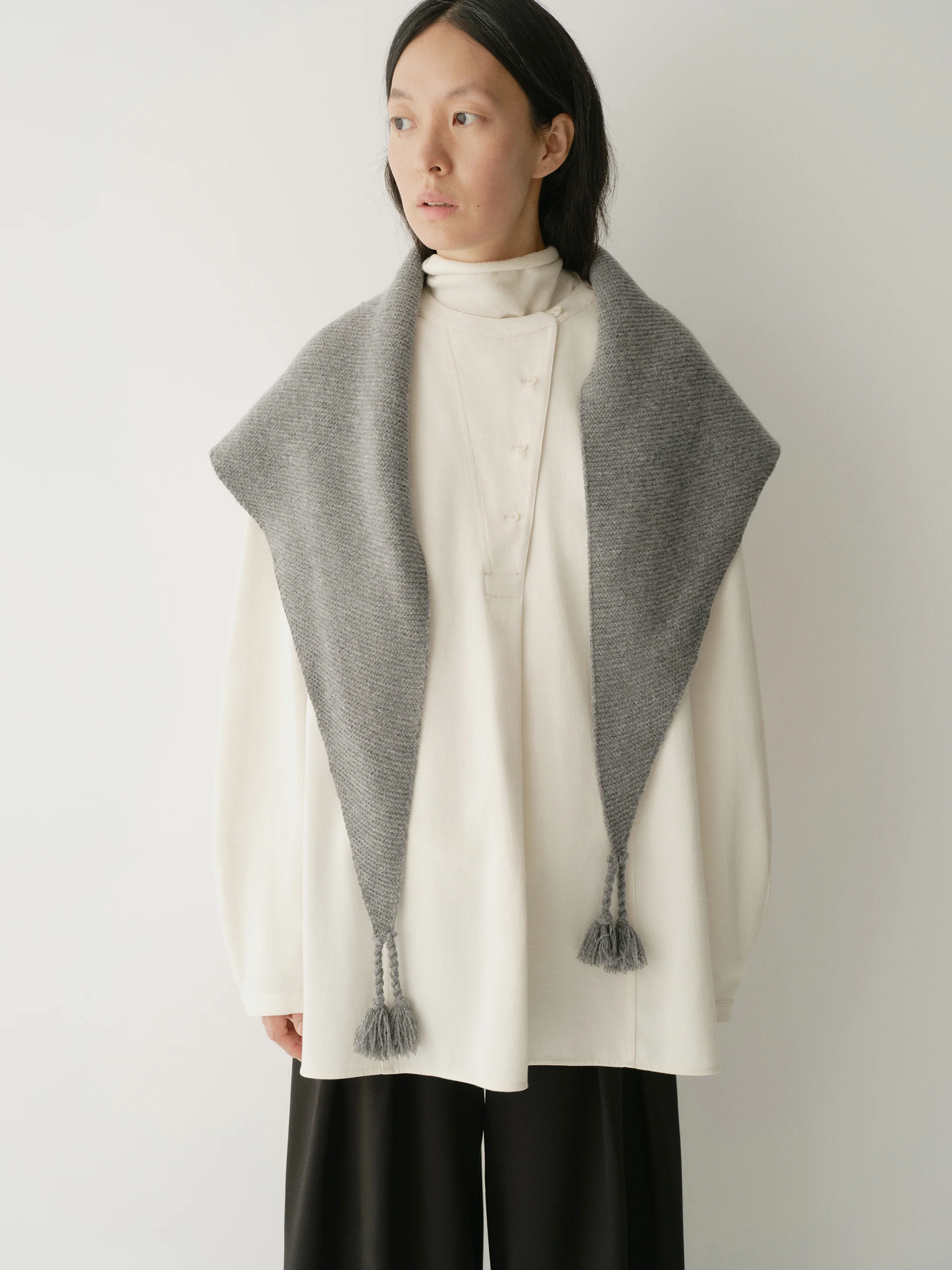 Hand-fringed Knit Triangle Scarf - Image 8