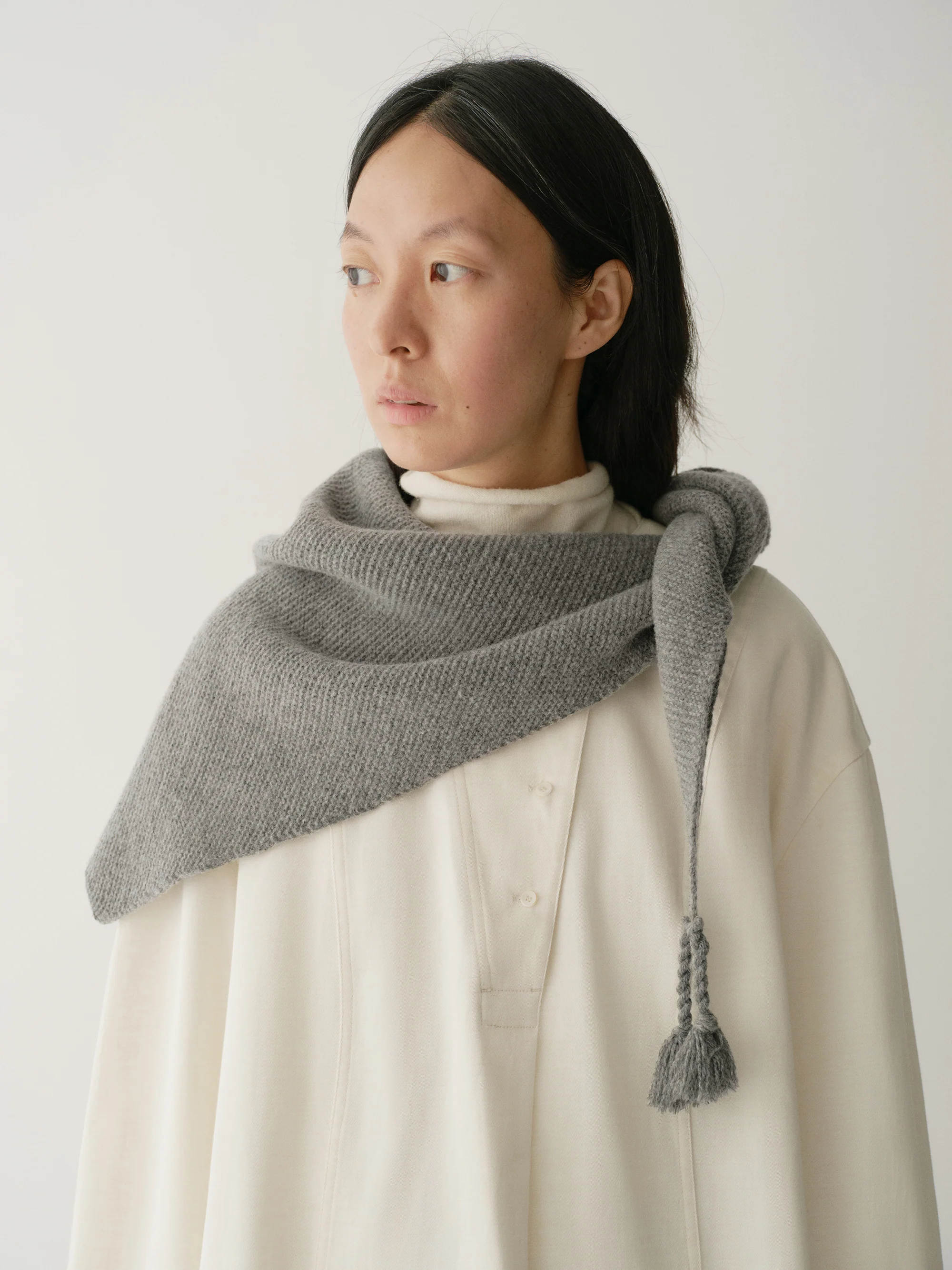 Hand-fringed Knit Triangle Scarf - Image 9