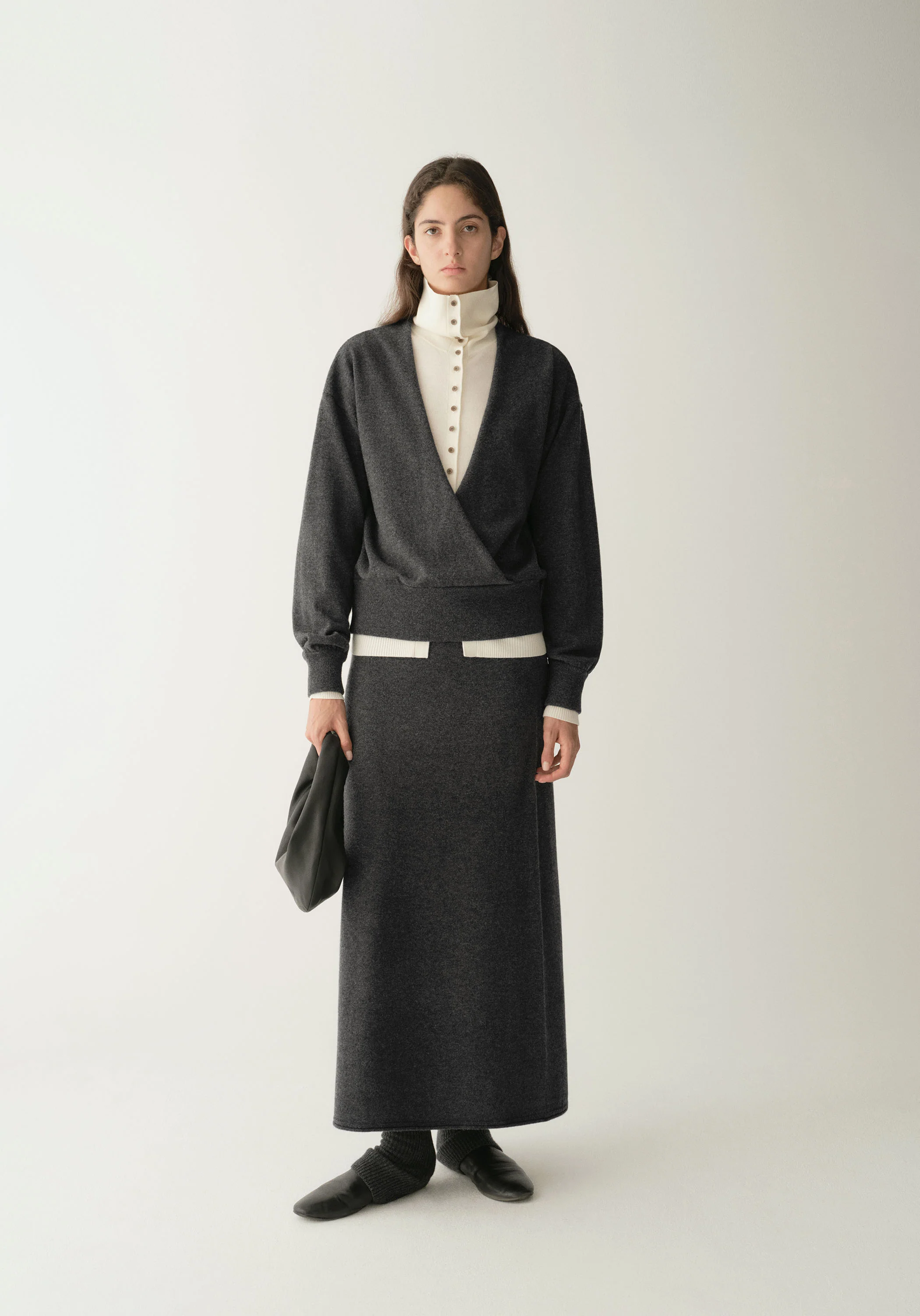 Wool-cashmere Elastic-Waist Straight Midi Skirt