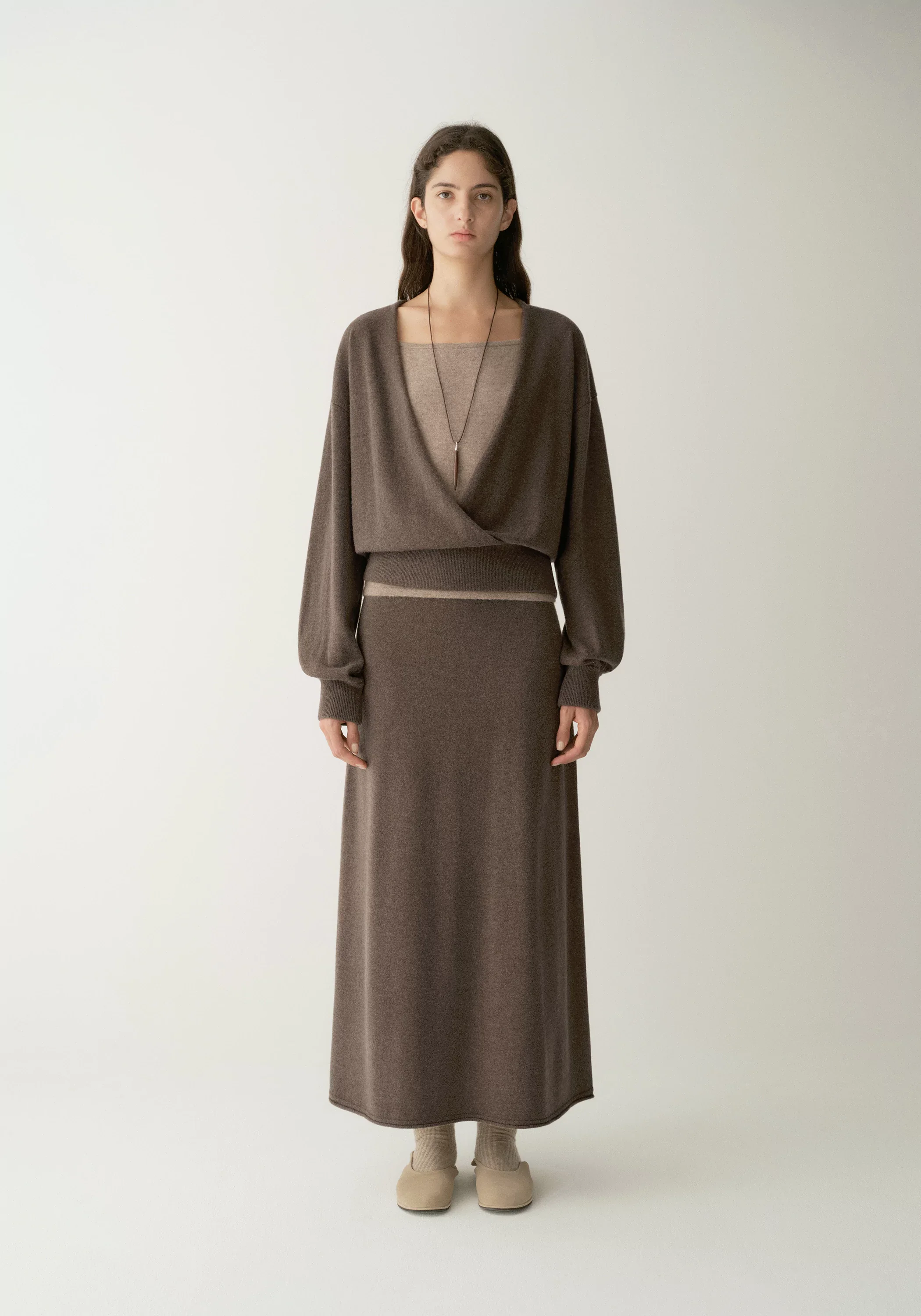 Wool-cashmere Elastic-Waist Straight Midi Skirt - Image 3