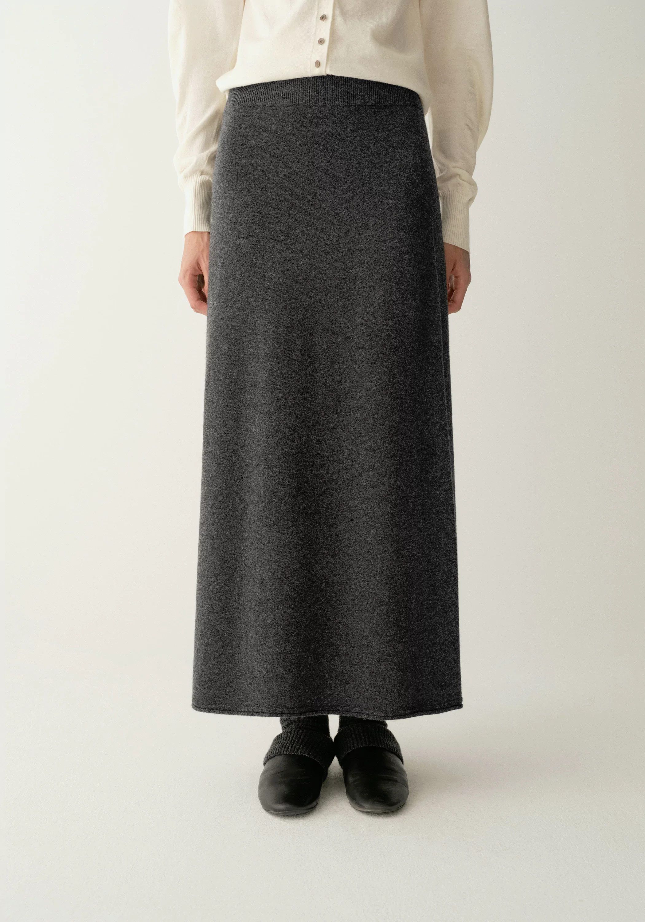 Wool-cashmere Elastic-Waist Straight Midi Skirt - Image 5
