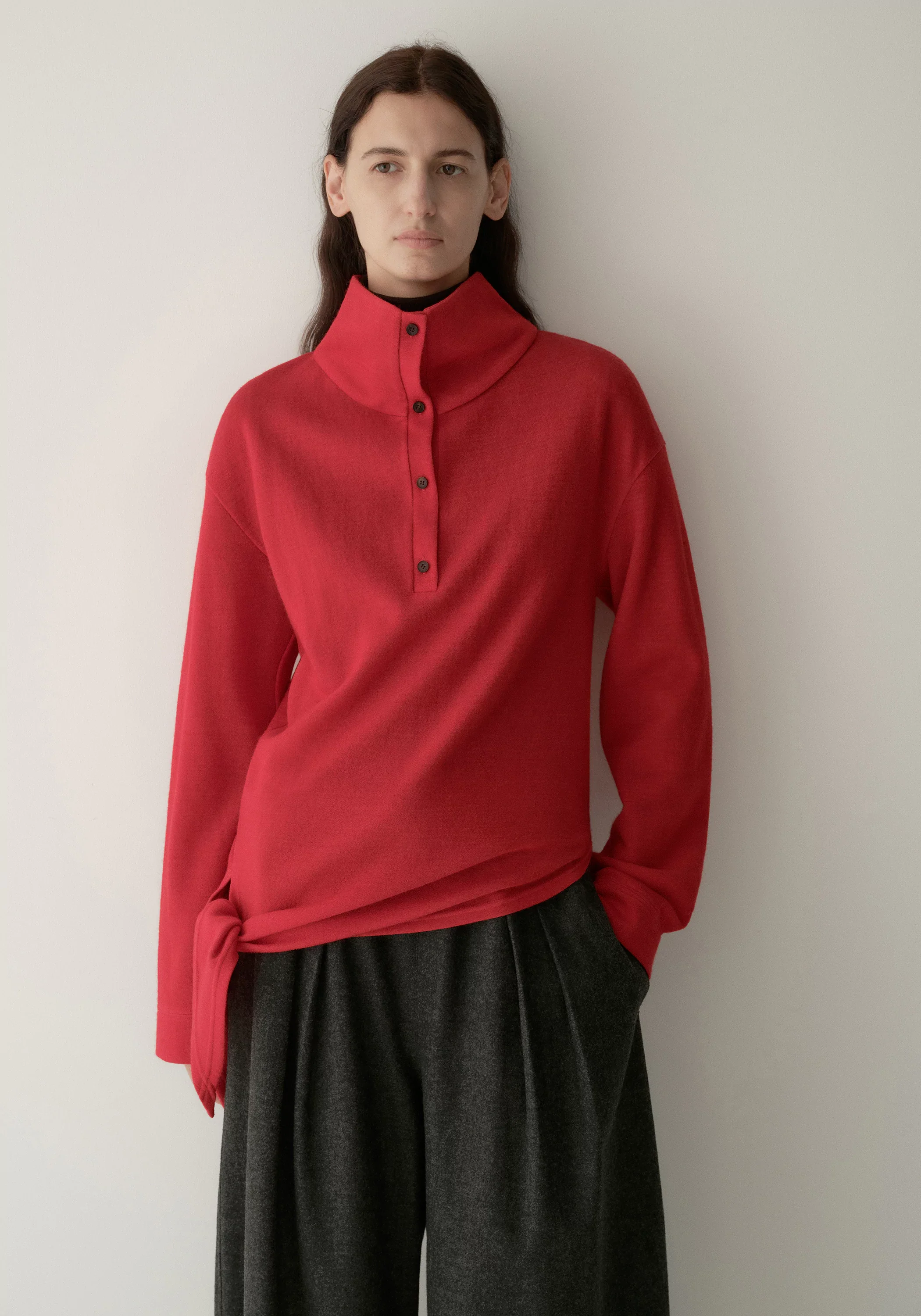 Gathered Knot-detail Turtleneck Knit Top - Image 18