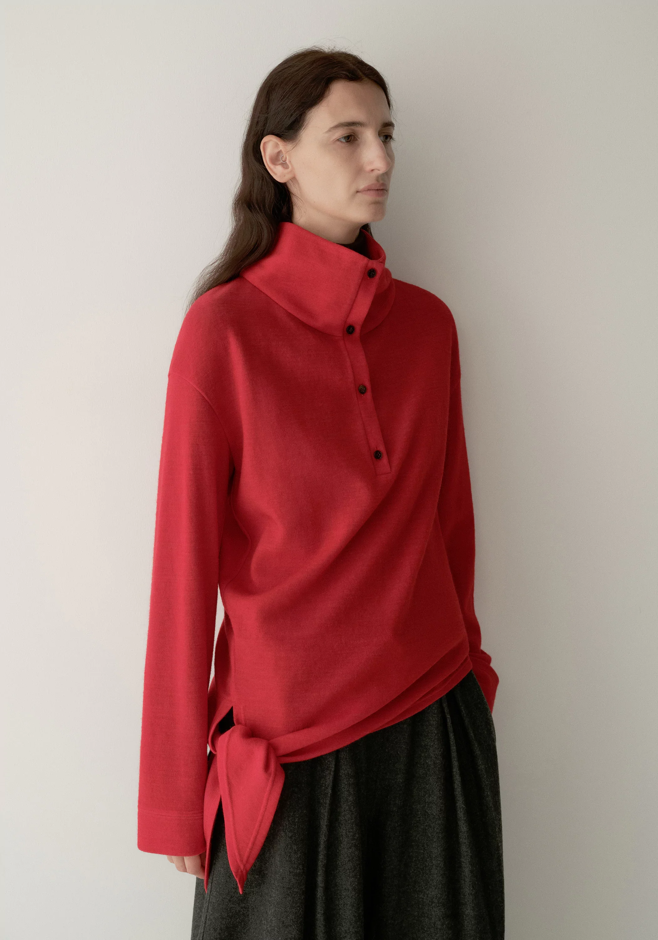 Gathered Knot-detail Turtleneck Knit Top - Image 19