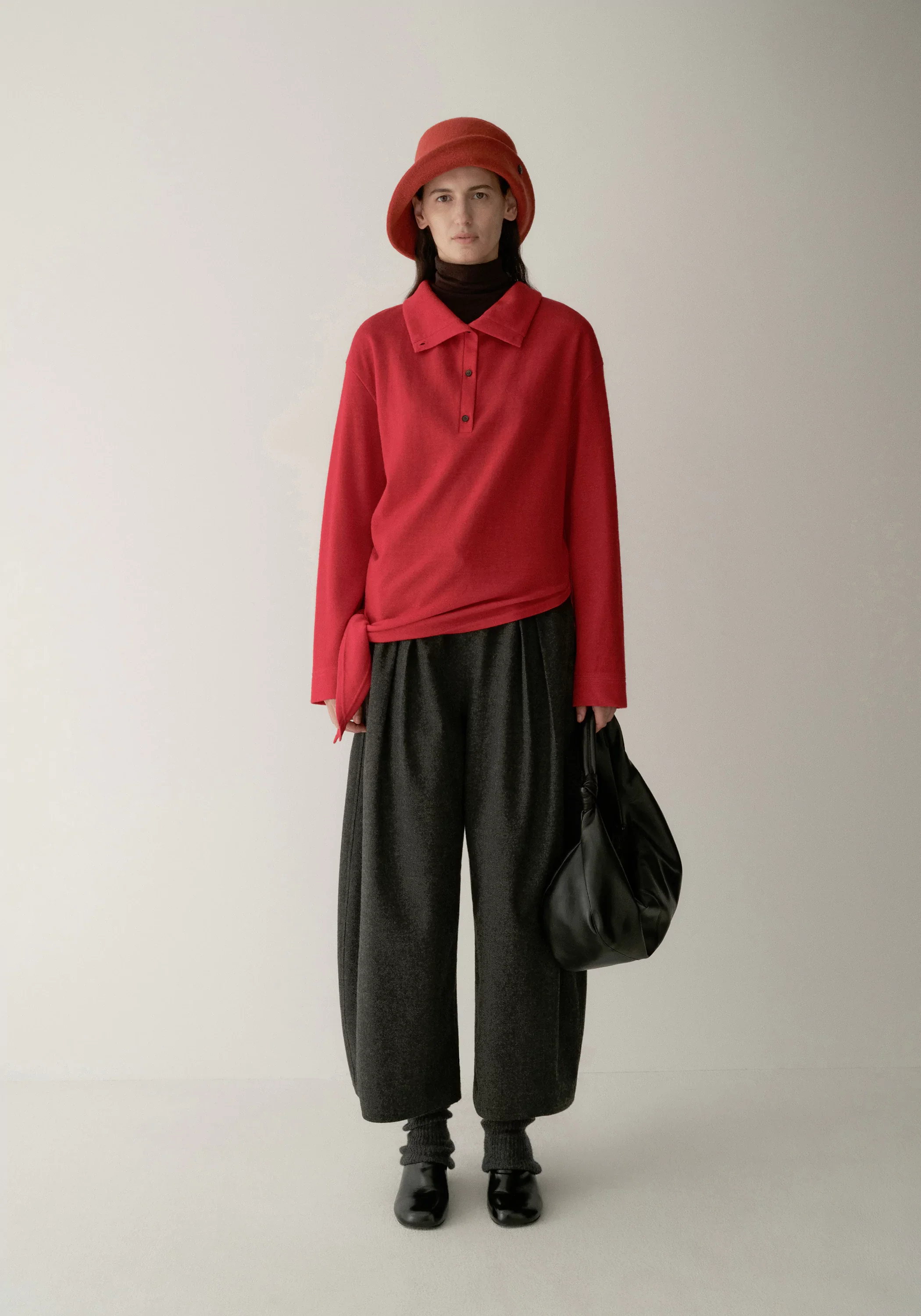 Gathered Knot-detail Turtleneck Knit Top - Image 3