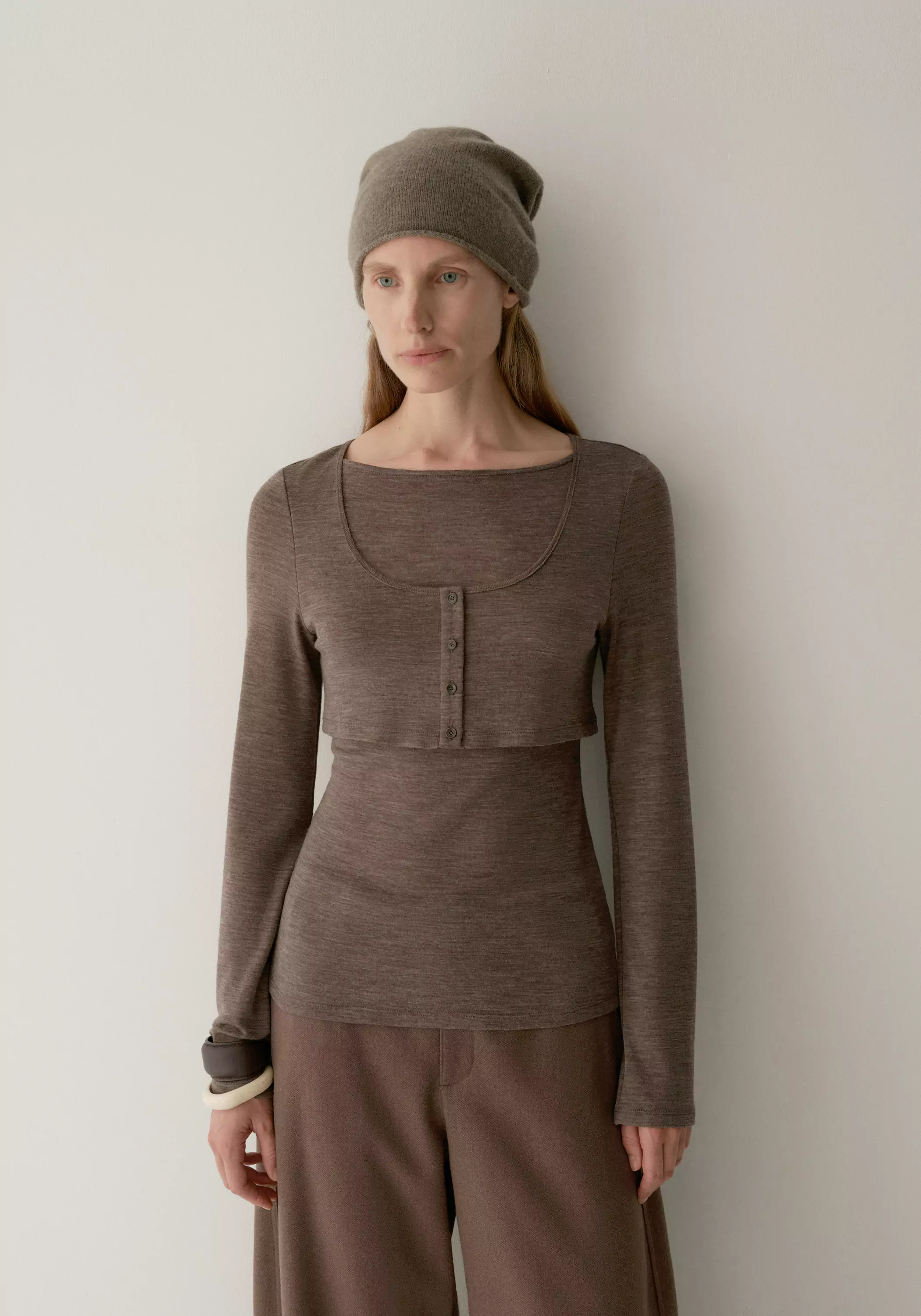 Merino wool layered-look T-shirt