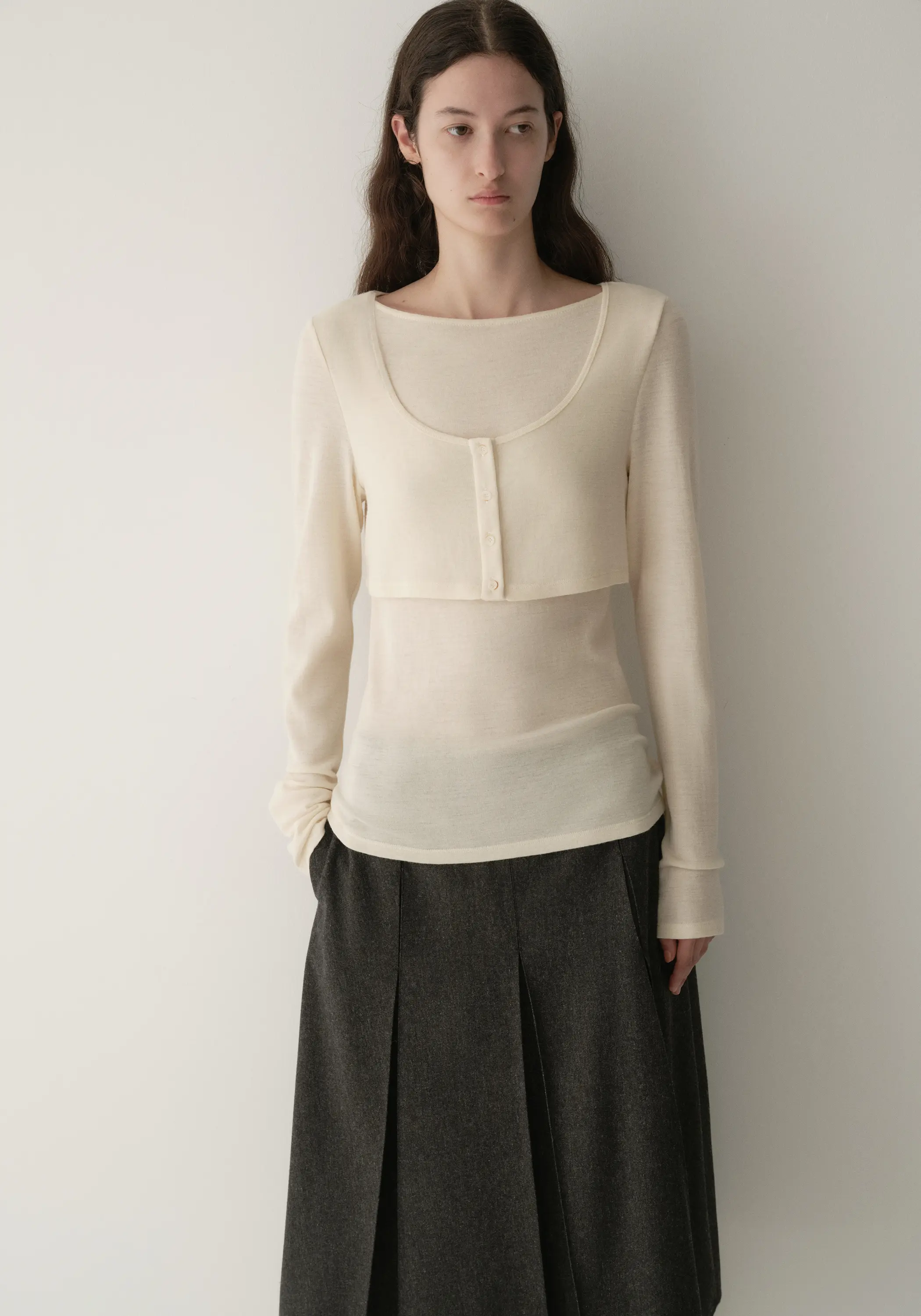 Merino wool layered-look T-shirt - Image 16