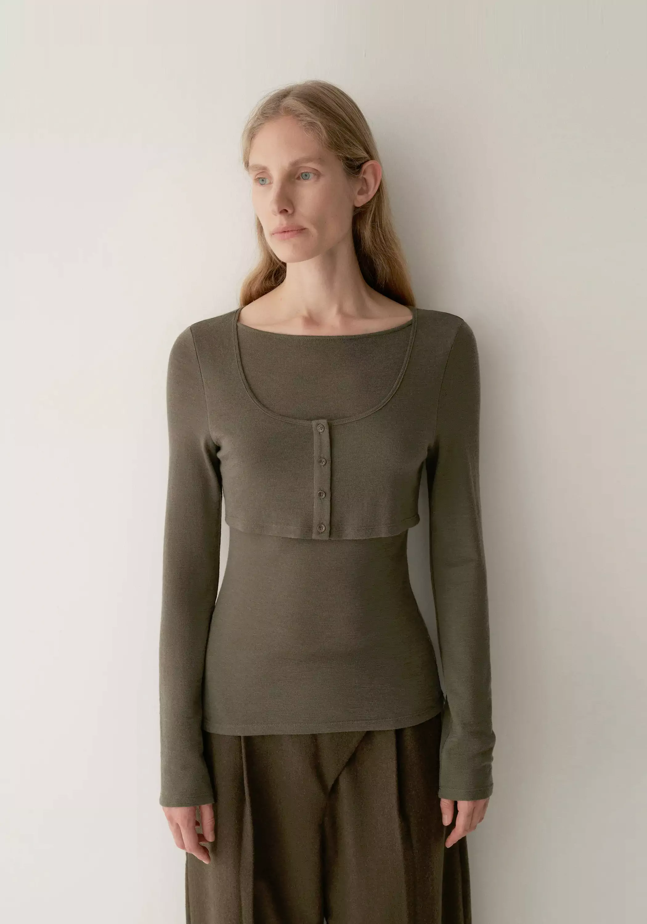 Merino wool layered-look T-shirt - Image 3